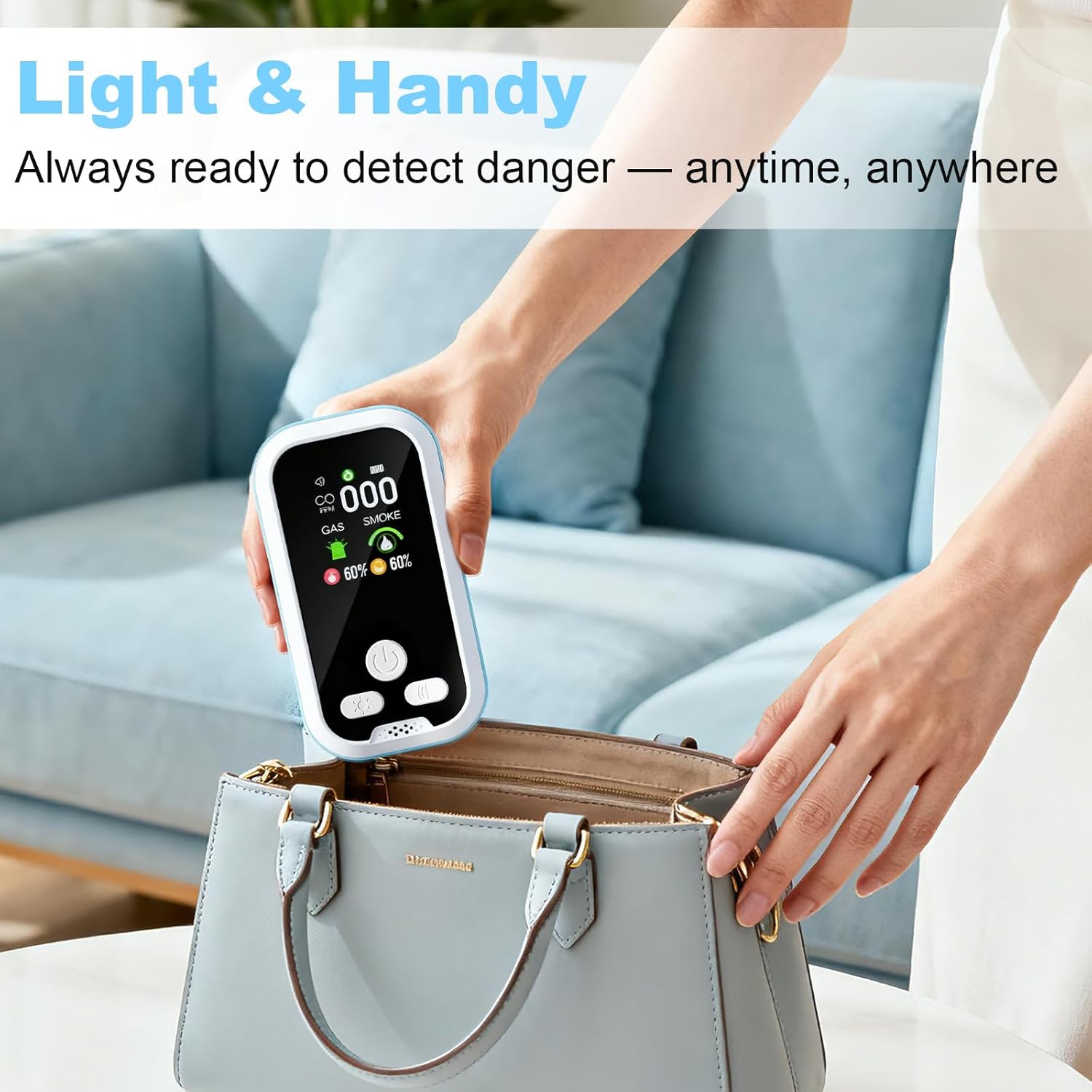 6-in-1 Carbon Monoxide Detector – CO, Gas, Smoke, Temp & Humidity | HD Display, Battery Backup, Plug-In