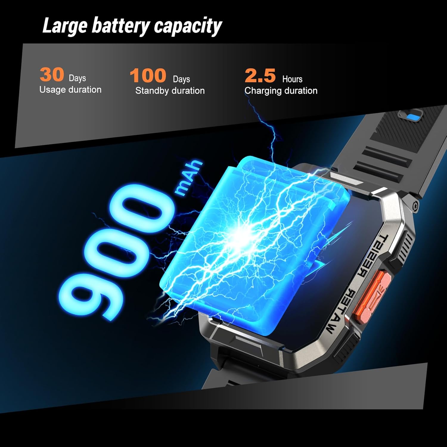 Military Smart Watch for Men with Bluetooth Calling, 2.01" Rugged Outdoor Tactical Smartwatch, Fitness Tracker Compatible with Android & iPhone, Compass, Flashlight, 100-Day Battery Life, Heart Rate, Sleep Monitor, 100+ Sport Modes, 2 Straps Included