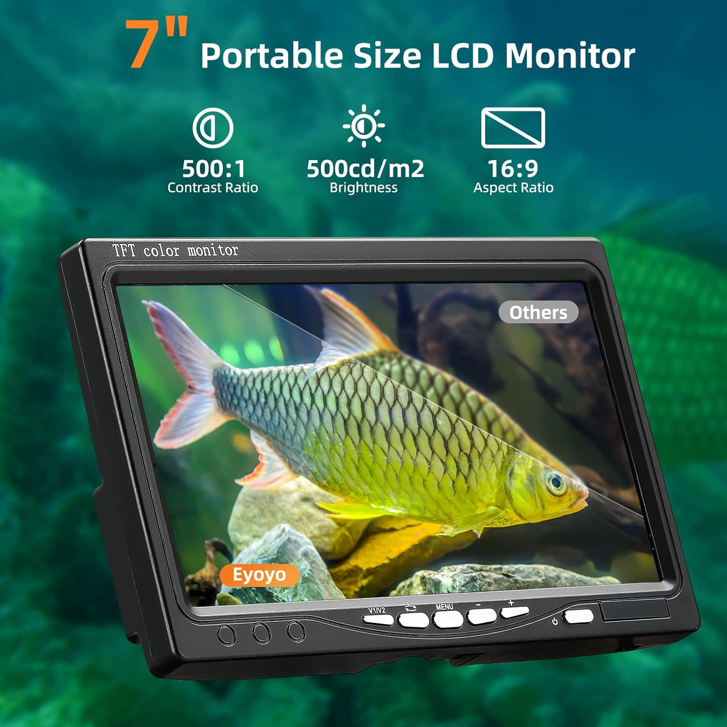 Underwater Fishing Camera with 7" LCD Monitor – Waterproof 1000TVL Fish Finder, 12 Infrared Lights for Lake, Boat, and Ice Fishing