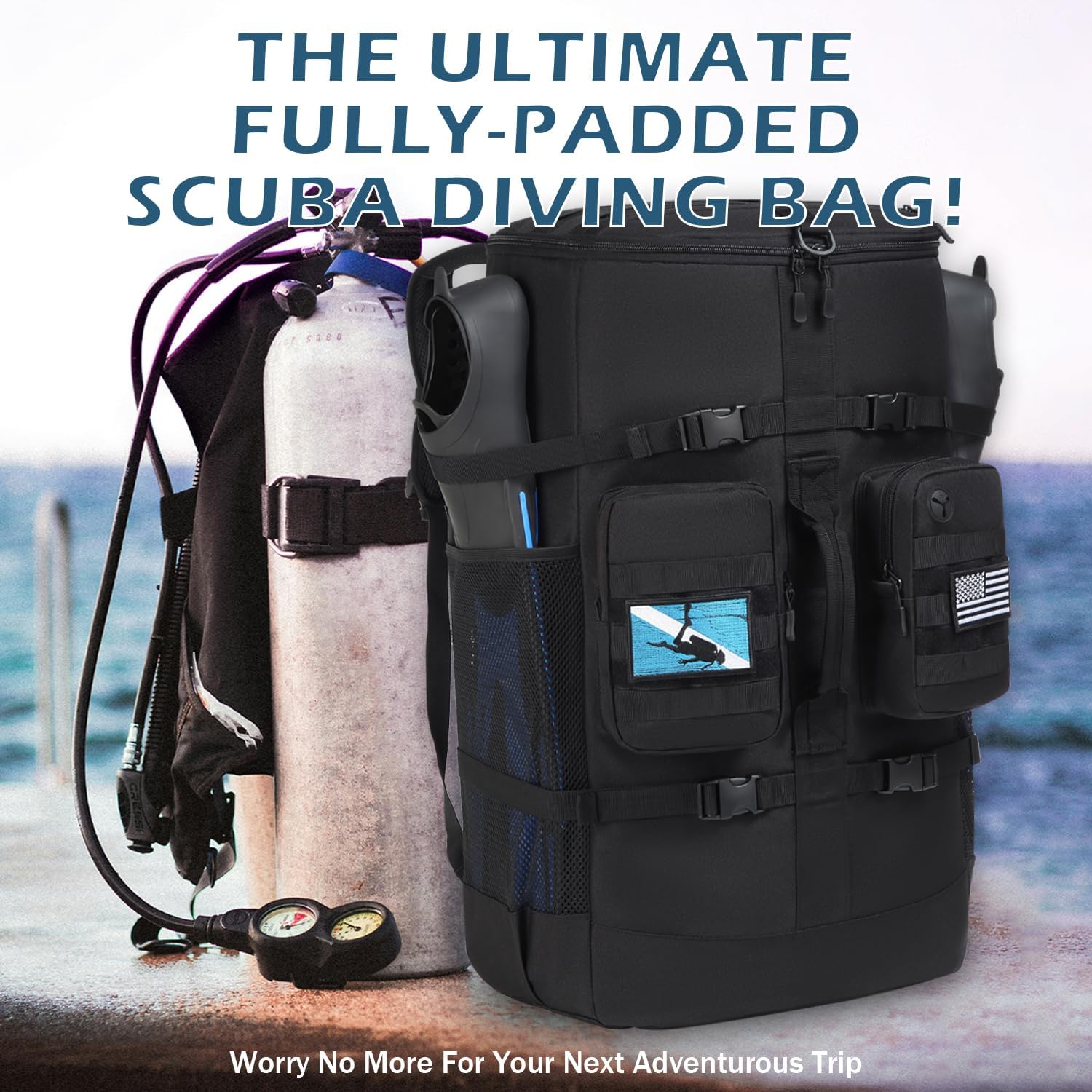 65L Scuba Diving Gear Backpack – Large Travel Bag for Snorkeling Equipment, Fins, Mask & Accessories | Heavy-Duty Dive Bag for Water Sports & Travel