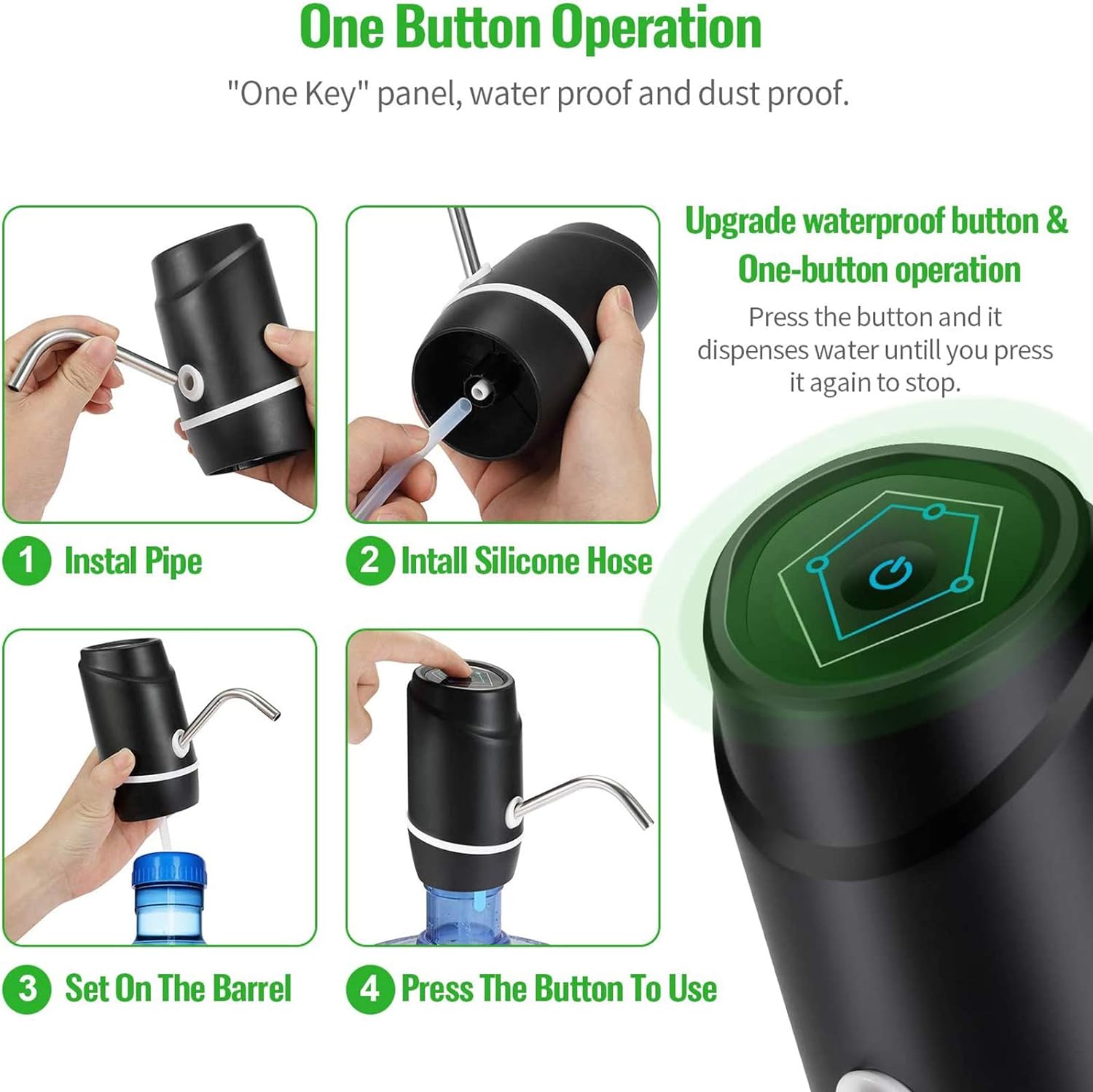 5 Gallon Electric Water Dispenser Pump – USB Rechargeable Portable Drinking Water Bottle Pump for 2-5 Gallon Jugs with Silicone Hose