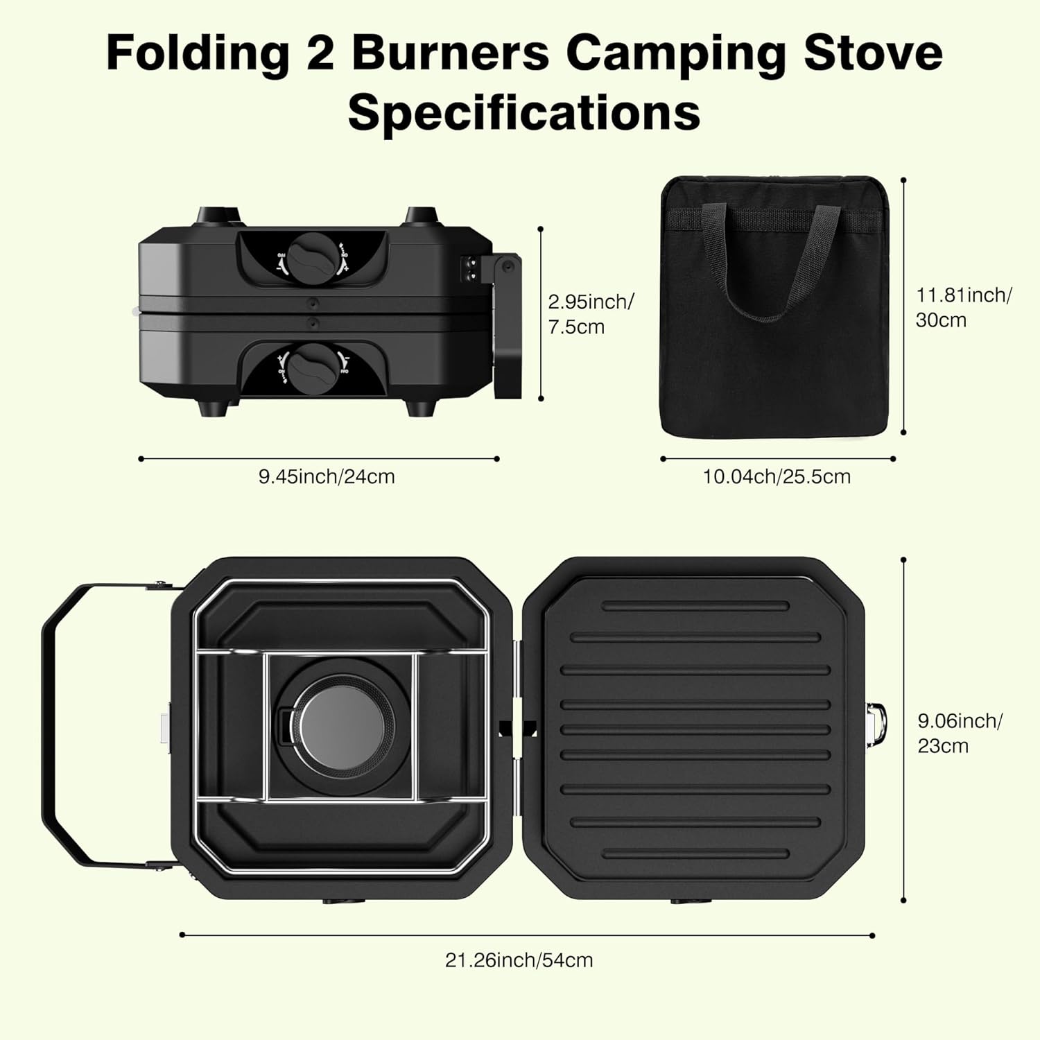 Portable 2-Burner Propane Camping Stove – Foldable Outdoor Gas Camp Stove with Independently Adjustable Heat & Carry Bag for Camping, Tailgating, BBQ & Backyard Cooking