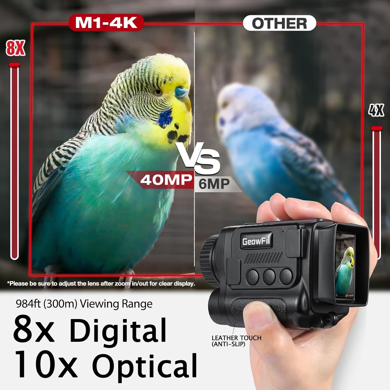 4K Night Vision Monocular with Infrared, 8X Zoom, 984ft Range, Rechargeable 2000mAh Battery, 4K Video & 40MP Photos, Audio Recording, for Hunting, Camping, Surveillance – Includes 32GB Memory Card