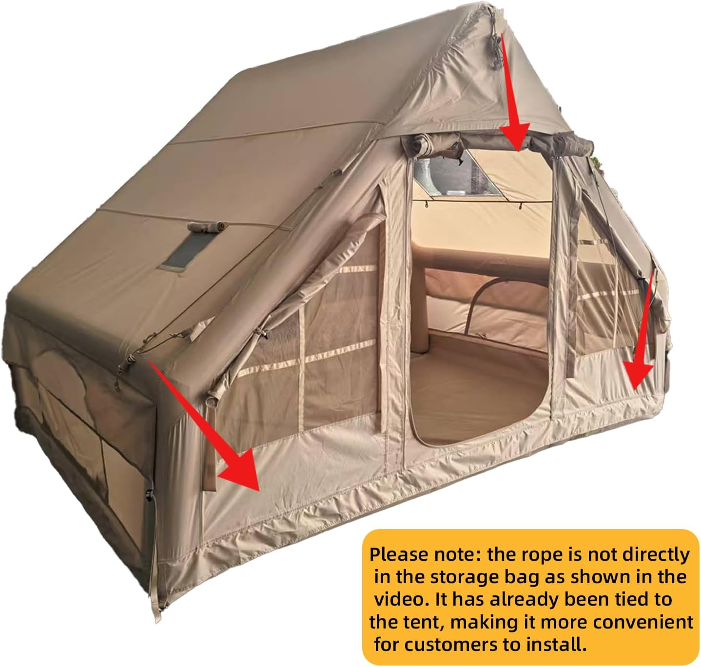 4-Season Inflatable Camping Tent with Hand Pump – Waterproof & Windproof Air Cabin Tent for Glamping, Easy Setup Blow-Up Oxford Tent with Mesh Windows & Chimney Port