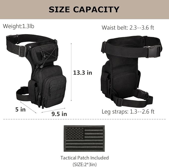 Tactical Drop Leg Bag Military Tool Gear Fanny Thigh Pack Molle Utility Airsoft Motorcycle Cycling Waist Gear Pouch (1 Patch Included)