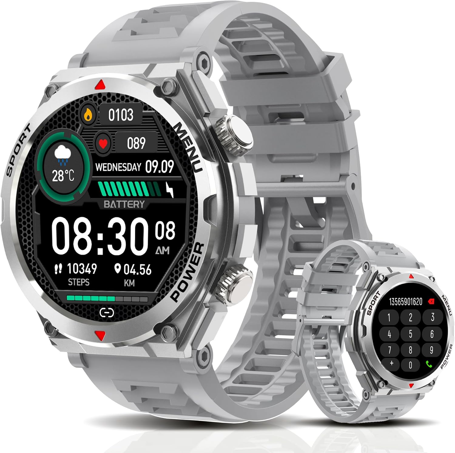 Military Smart Watch, 1.52-Inch Touch Screen Tactical Smartwatch with Text and Call, Heart Rate, Blood Oxygen, and Activity Trackers - Compatible with iPhone and Android, for Men and Women