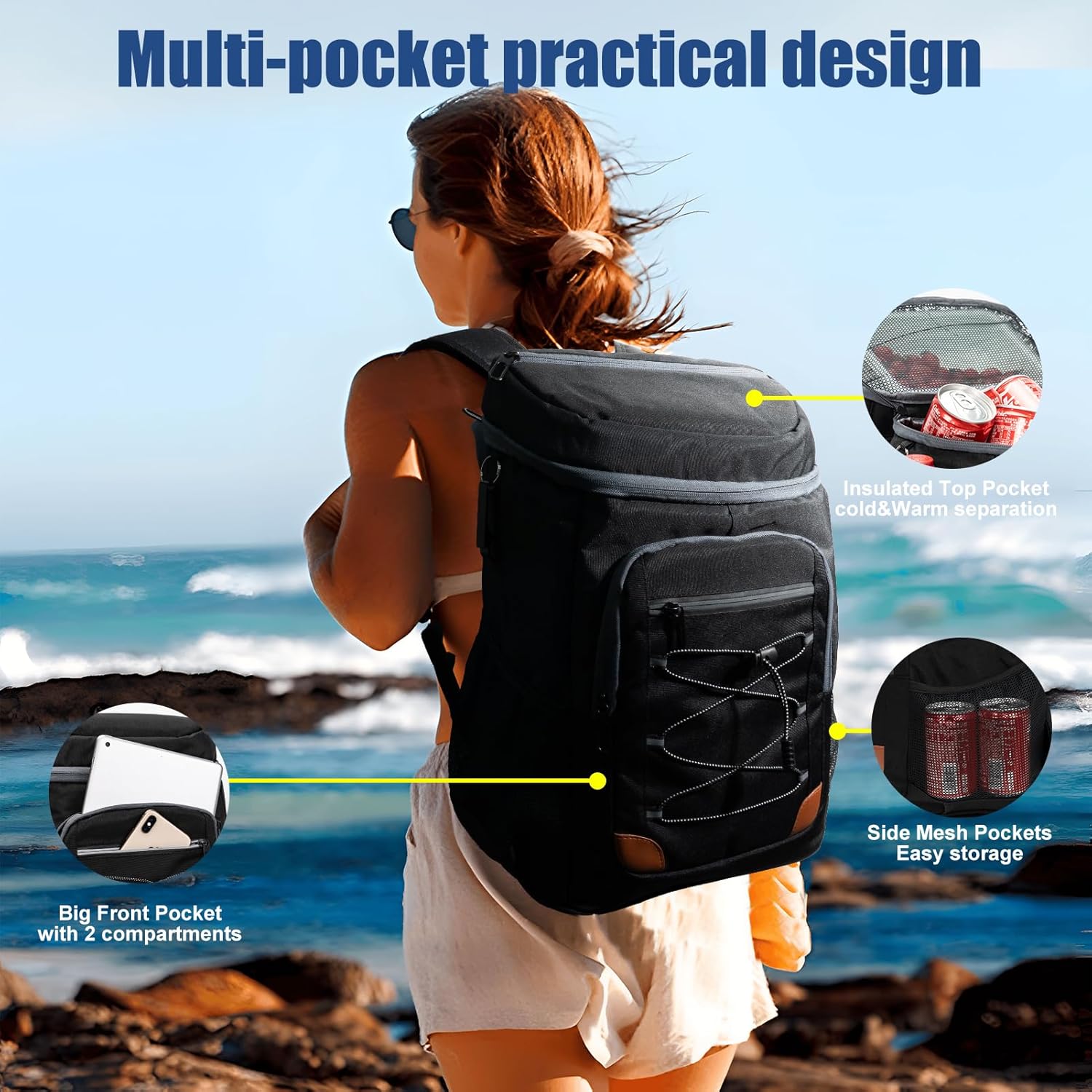36-Can Insulated Backpack Cooler – Leakproof, Waterproof Soft Cooler Bag for Men & Women | Large Capacity Portable Cooler for Lunch, Travel, Camping, Hiking & Picnics