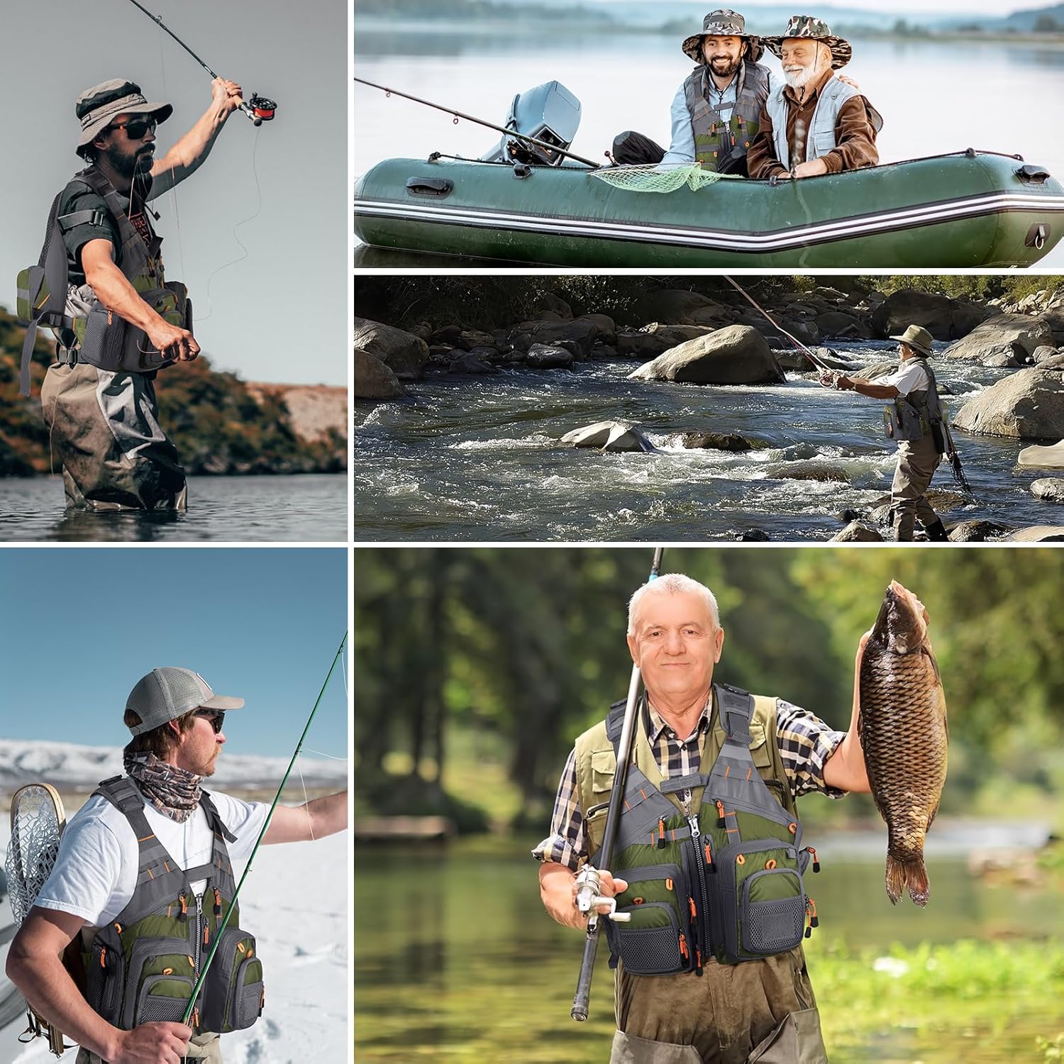 Fly Fishing Vest for Men Women, Comfortable Adjustable Fishing Vest with Multi-Pockets Reflective Stripes