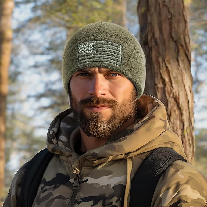 American Flag Fleece Watch Cap – USA Military Tactical Beanie, Multi-Season Warm Winter Hat for Men & Women