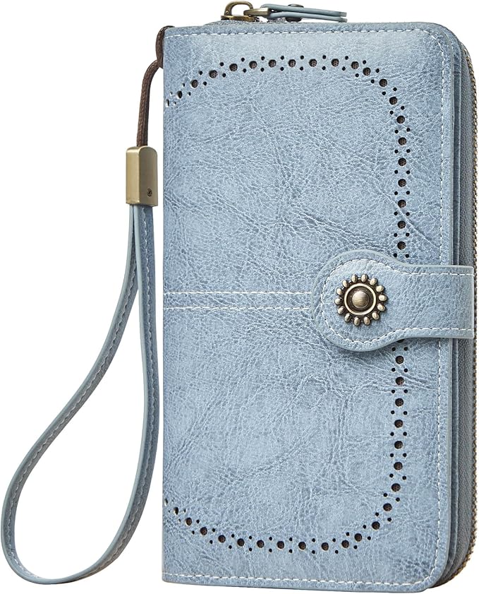 Women's RFID Blocking Leather Wallet – Large Capacity Card Holder, Phone Clutch, Travel Wristlet Purse