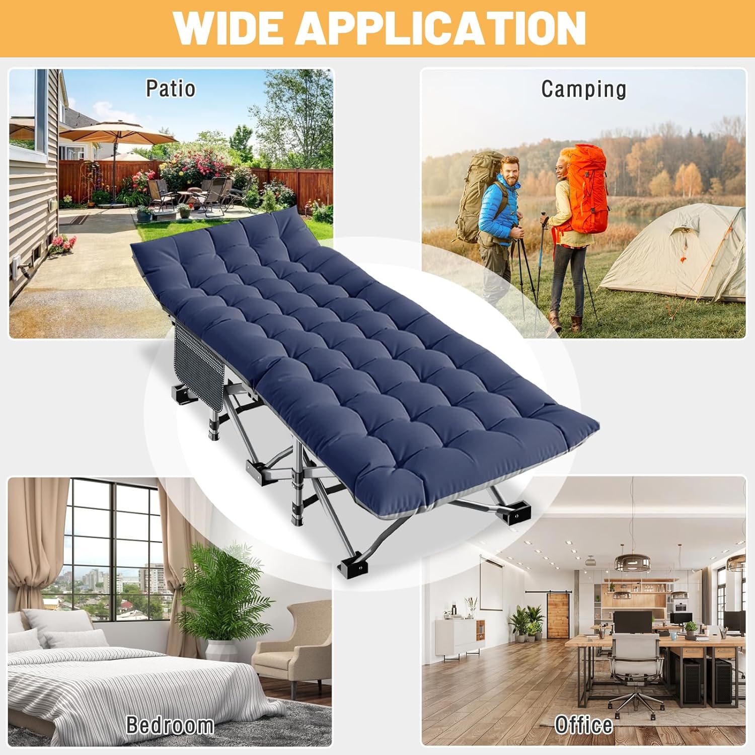 Folding Camping Cot with Mattress – 2 Pack, Heavy Duty Steel Frame, Portable Camp Bed for Adults