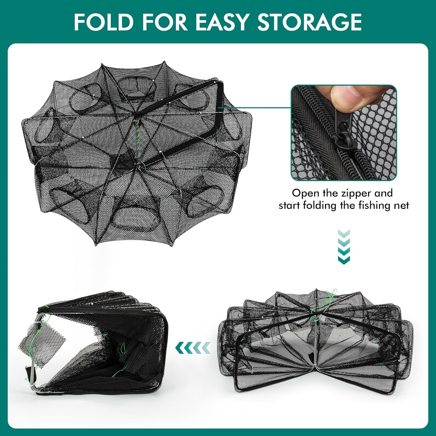 2PCS Large Fishing Bait Traps - 10-Hole Crab Nets with Rope for Minnow, Crawfish, Shrimp, and Crawdad | Durable Foldable Fish Traps for Bait Fishing