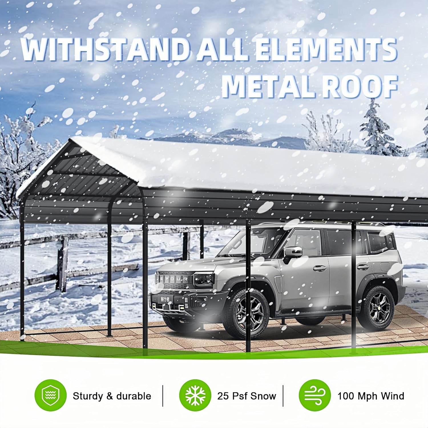 12x20x8.7 FT Heavy-Duty Metal Carport – Galvanized Steel Roof Car Shelter Garage for Car, Truck, Boat & Tractor | All-Weather Outdoor Canopy – Grey