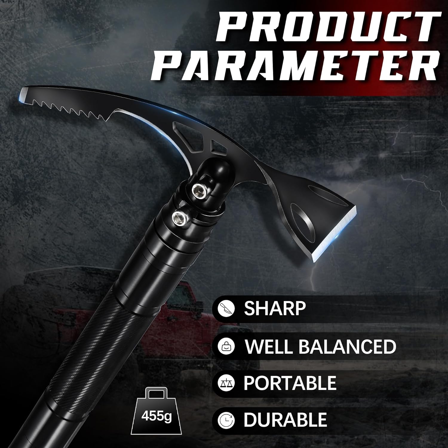 8-in-1 Folding Pick Axe & Mattock – Multi-Purpose Stainless Steel Pickaxe with Survival Knife & Garden Hoe | Portable Tool for Digging, Weeding, Camping & Ice Chipping