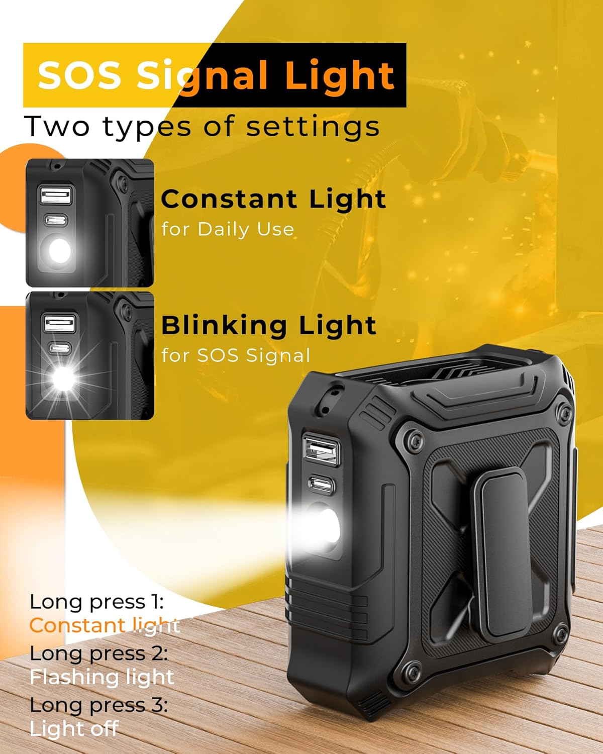 Portable Waist Clip Fan with 8000mAh Power Bank – Dual-Sided Wearable Personal Fan with 5-Speed Settings & Flashlight, USB Rechargeable Belt Fan for Outdoor Travel, Camping, Hiking & Work