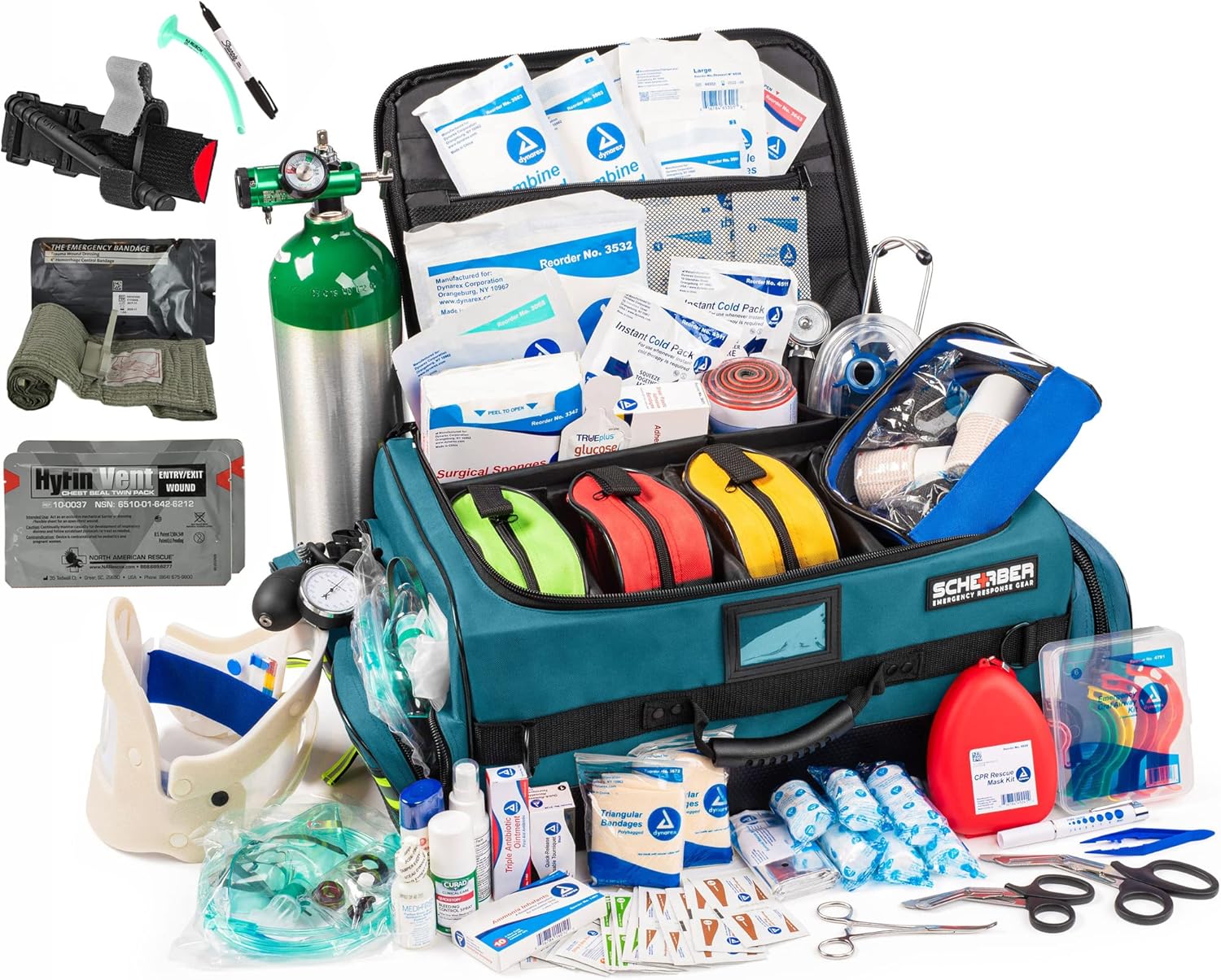Fully-Stocked Premium First Responder Bag, HSA/FSA Approved, Large Pro EMT/EMS Trauma, Bleeding & Oxygen Medical Kit, CAT Tourniquet, HyFin Chest Seal & 250+ First Aid Supplies