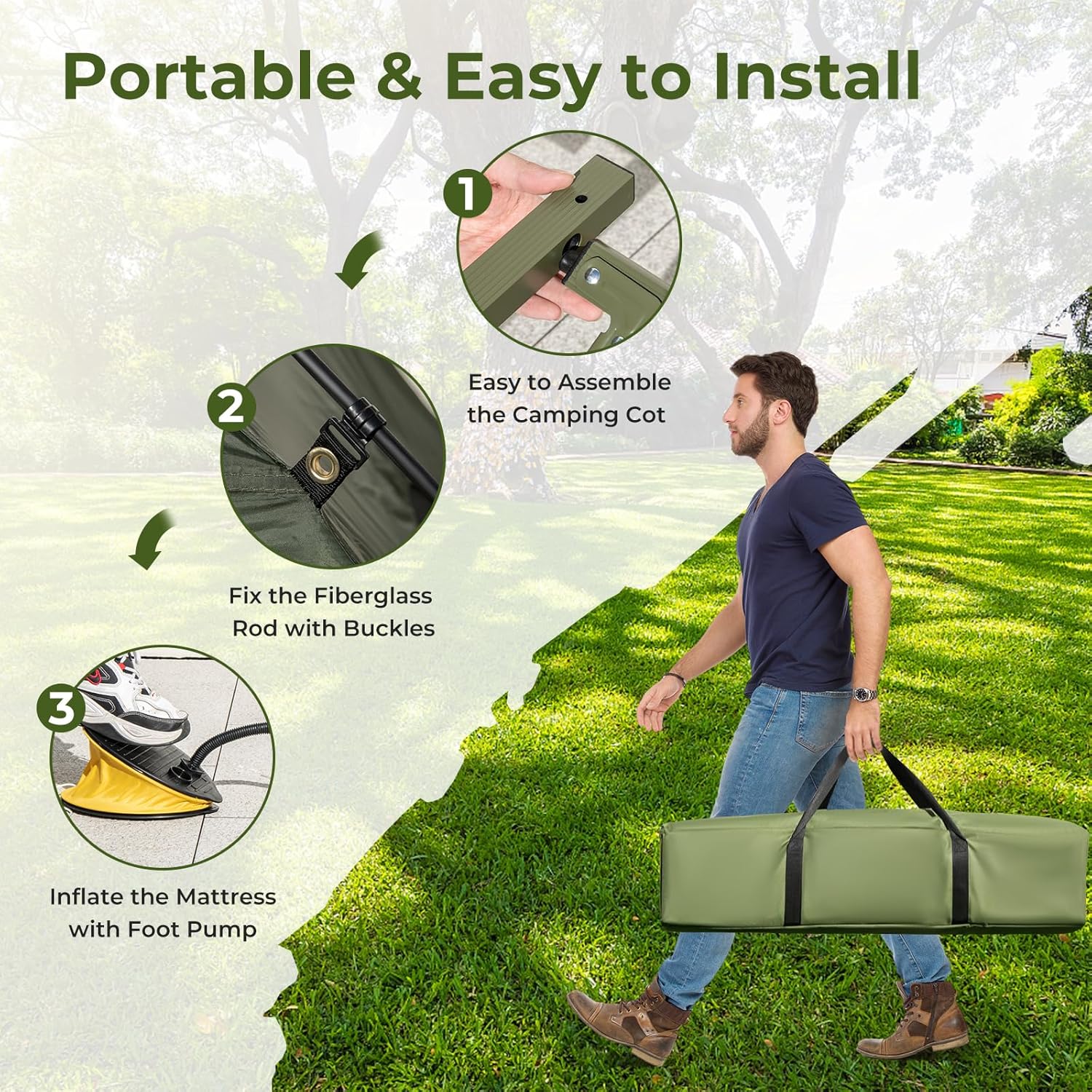 5-in-1 Tent Cot with Mattress, Sleeping Bags & Sunshade – Folding Elevated Camping Bed for Outdoor Hiking, Fishing, Travel & Picnics