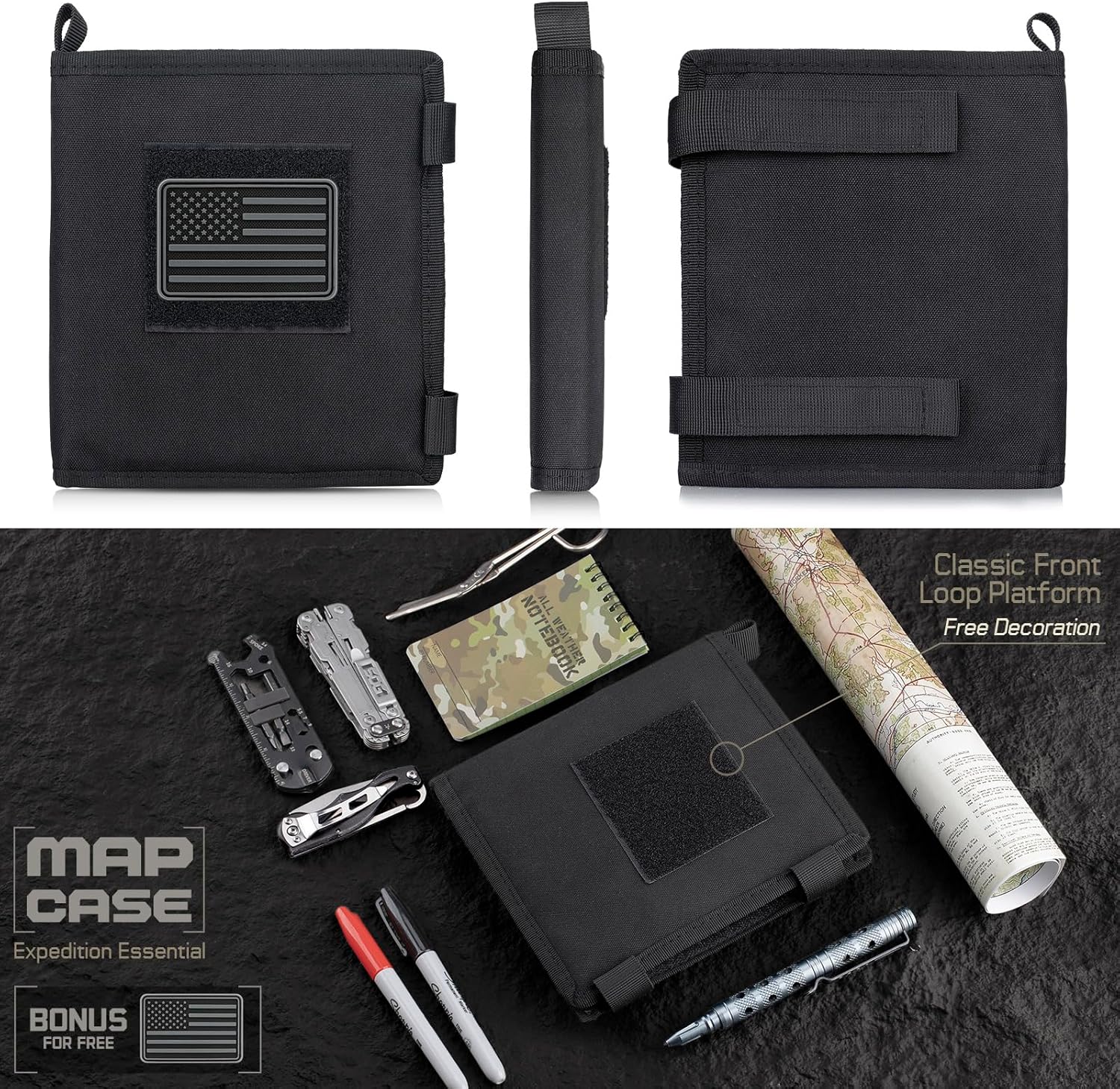 Tactical Map Case – Military Map Pouch Holder with Foldable Storage, Clear Viewing Area (13"x10"), Waterproof TPU & 1001D Oxford for Hiking, Outdoors, and Field Use