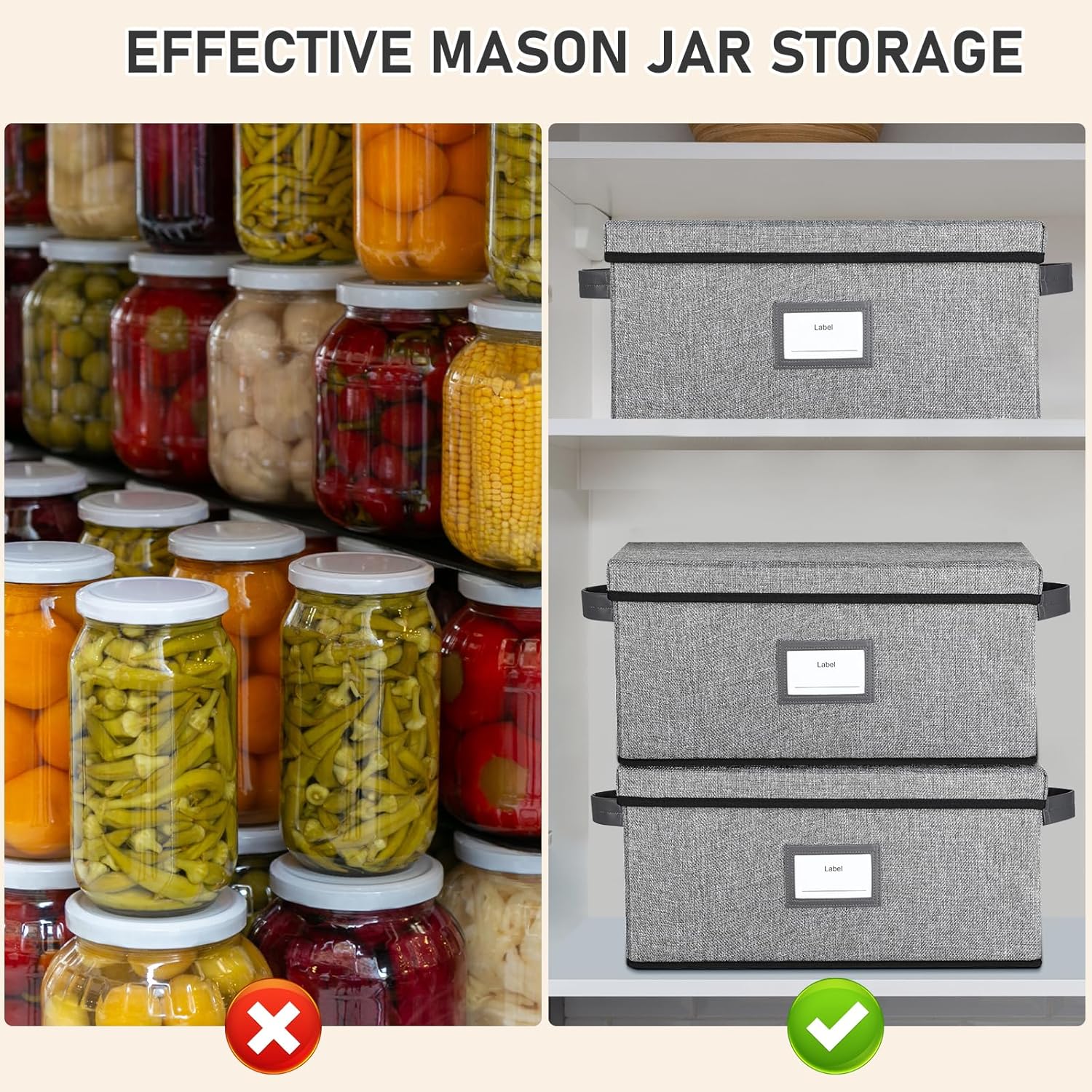 32 oz Mason Jar Storage Organizer – Stackable & Collapsible Canning Jar Holder for 12 Quart Jars with Handles & Adjustable Dividers