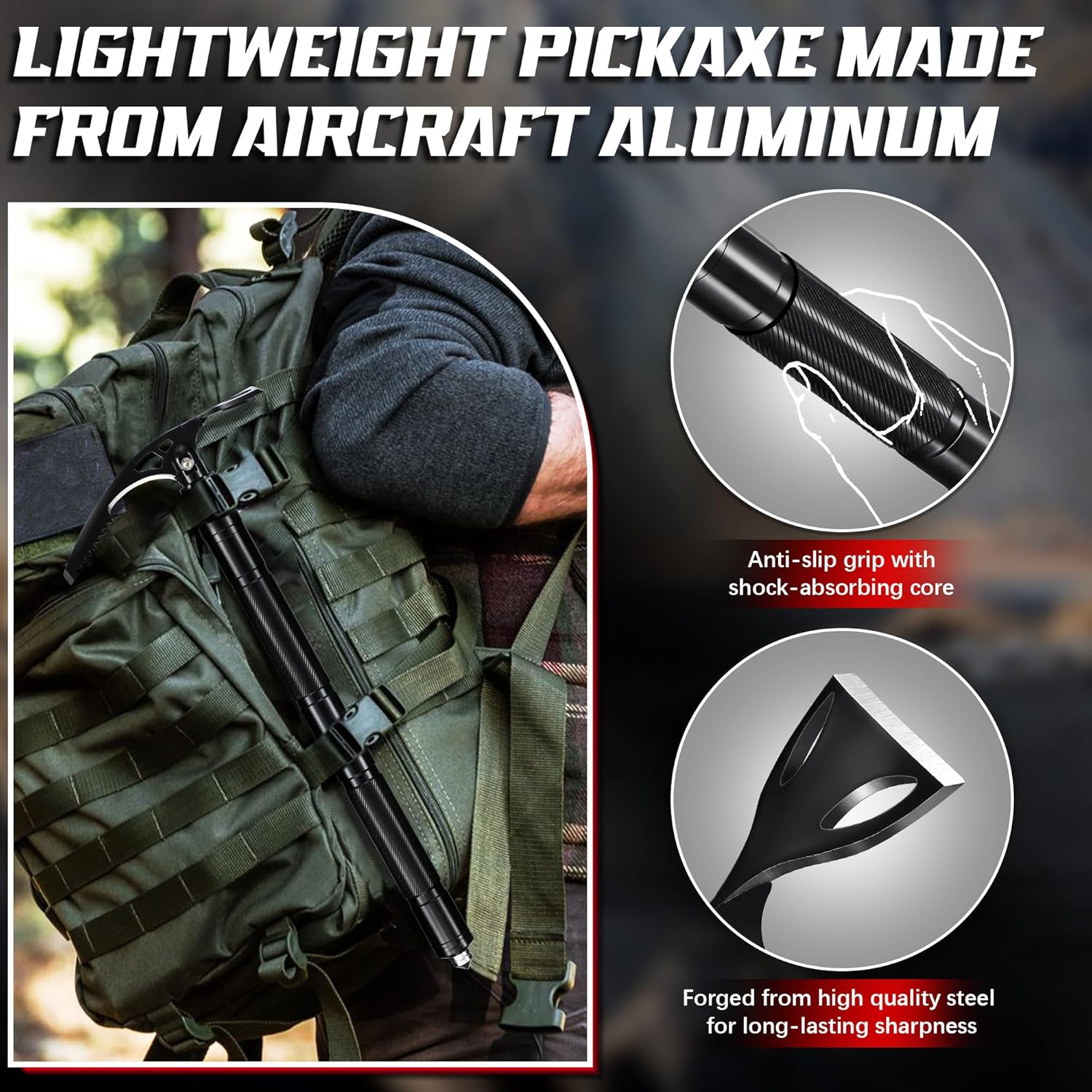 8-in-1 Folding Pick Axe & Mattock – Multi-Purpose Stainless Steel Pickaxe with Survival Knife & Garden Hoe | Portable Tool for Digging, Weeding, Camping & Ice Chipping