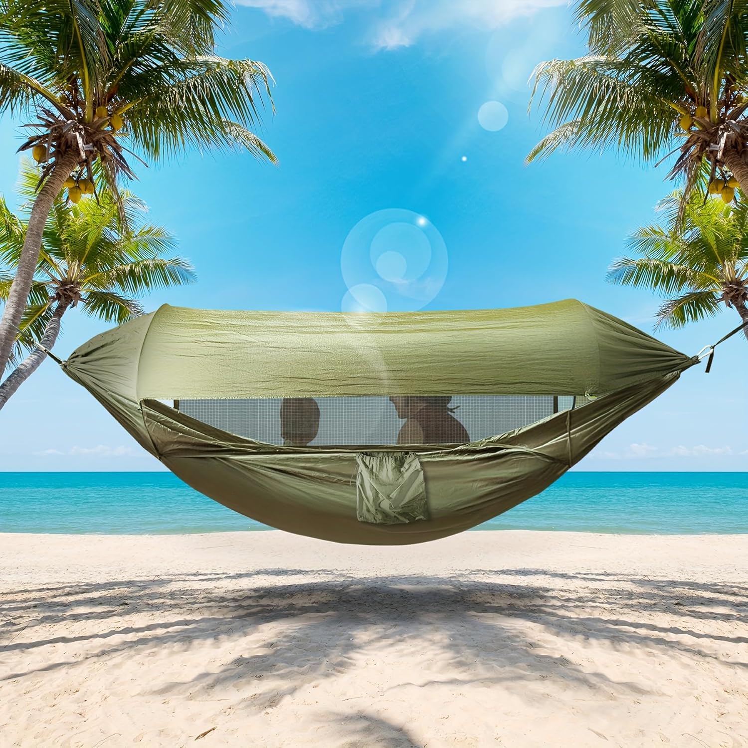 Double Camping Hammock with Mosquito Net – Lightweight 3-in-1 Portable Hammock for Backpacking, Hiking, and Outdoor Travel