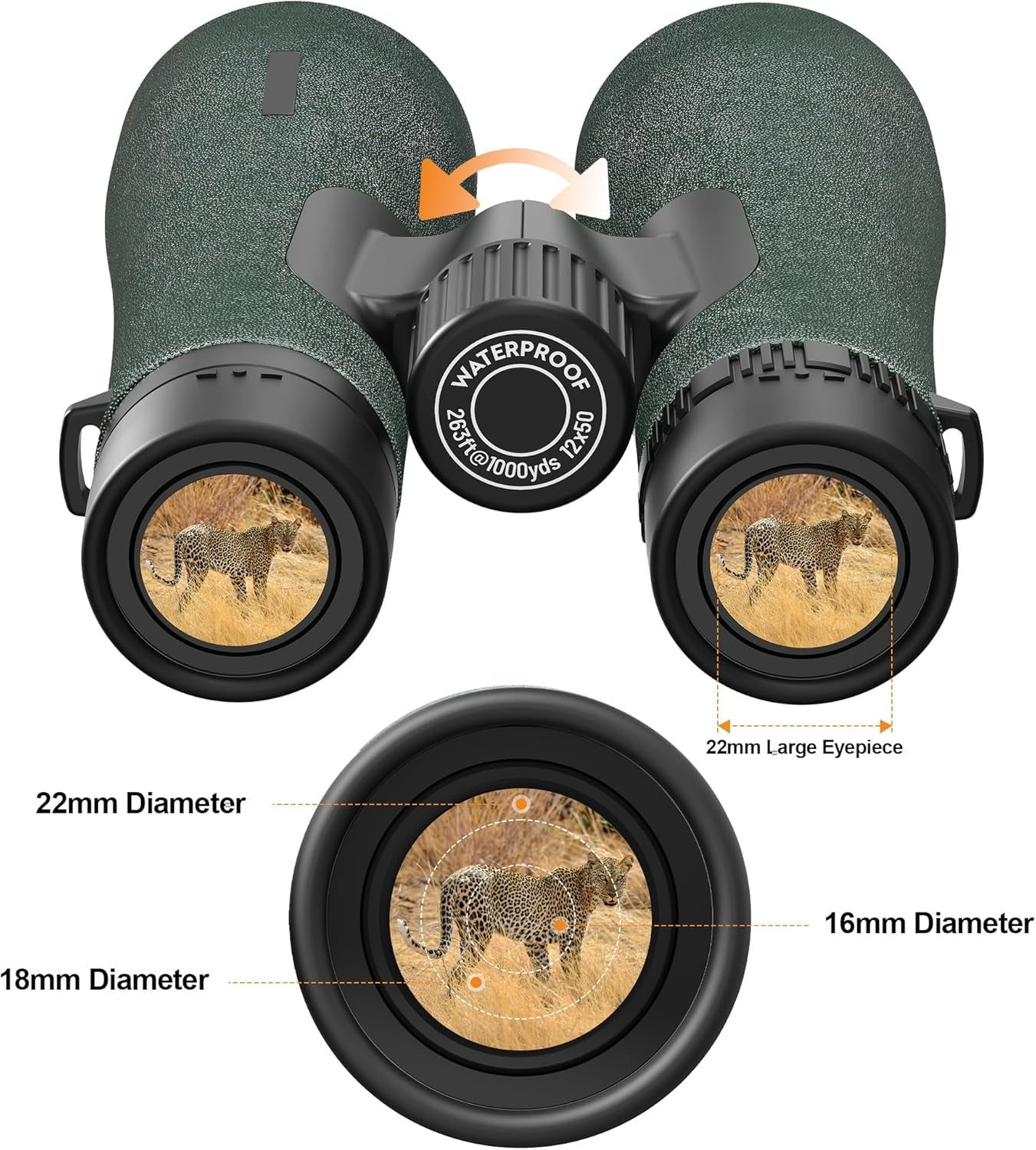 12×50 UHD Binoculars for Adults – High Powered Binoculars with Phone Adapter, Large Field of View, Lightweight & IPX7 Waterproof for Hunting, Bird Watching & Travel