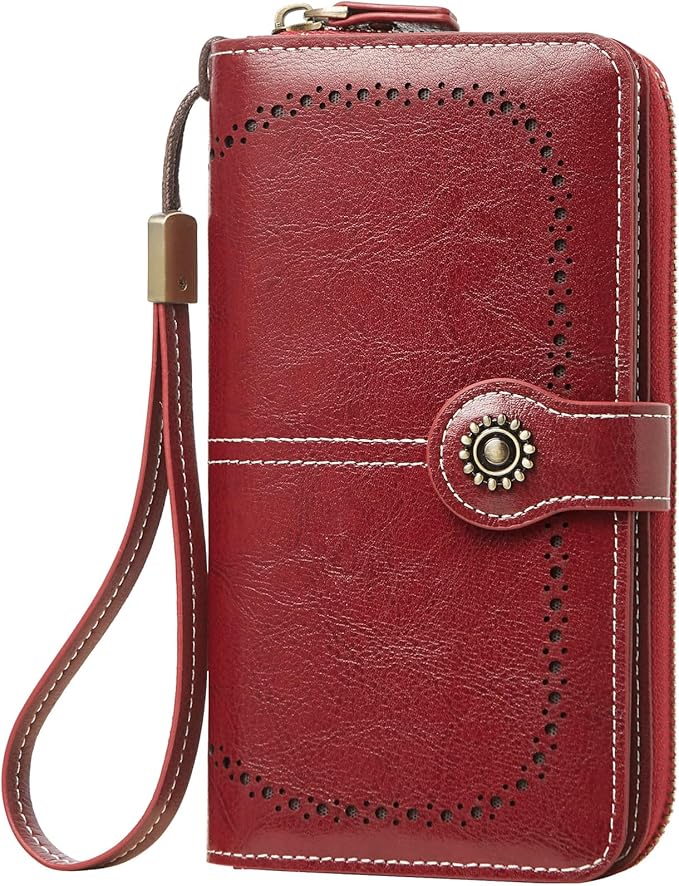 Women's RFID Blocking Leather Wallet – Large Capacity Card Holder, Phone Clutch, Travel Wristlet Purse