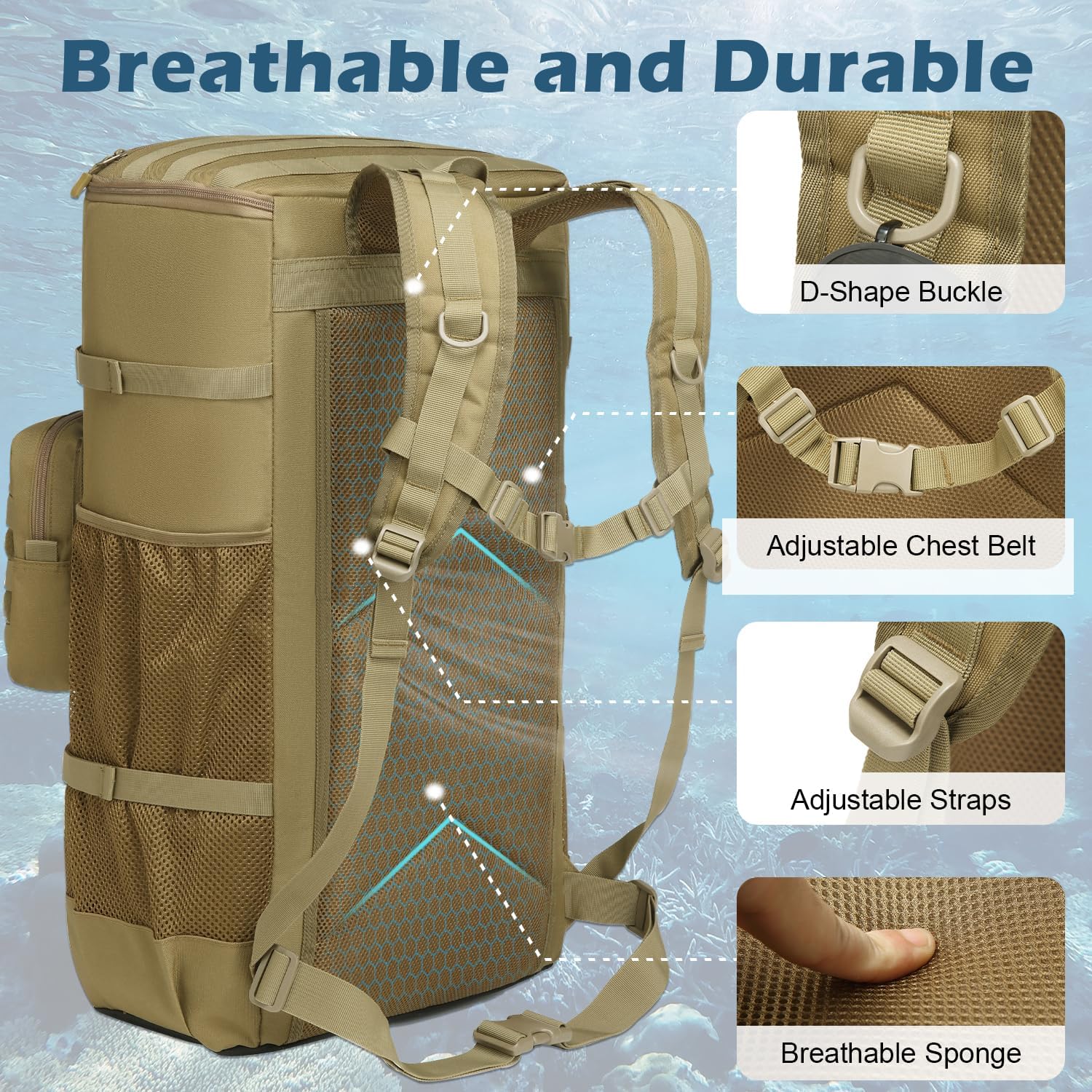65L Scuba Diving Gear Backpack – Large Travel Bag for Snorkeling Equipment, Fins, Mask & Accessories | Heavy-Duty Dive Bag for Water Sports & Travel