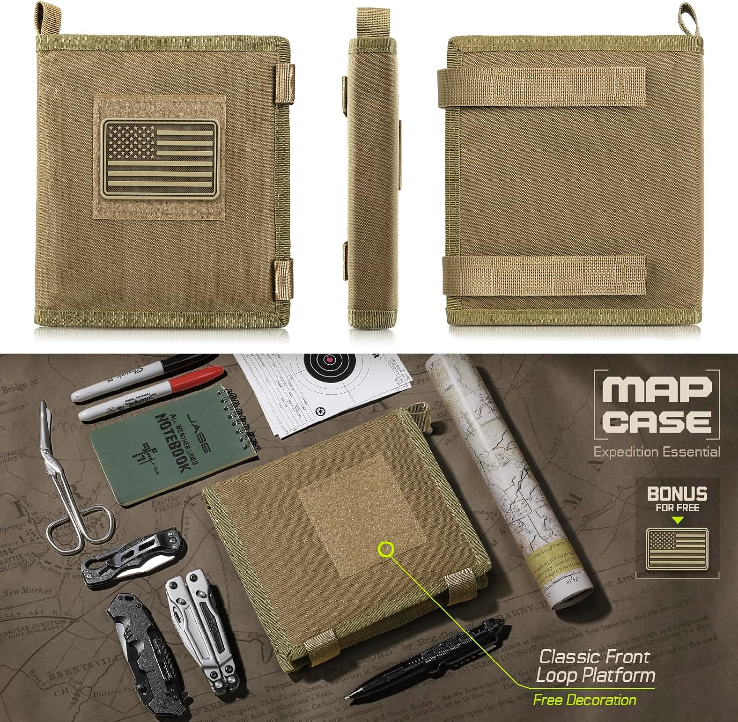 Tactical Map Case – Military Map Pouch Holder with Foldable Storage, Clear Viewing Area (13"x10"), Waterproof TPU & 1001D Oxford for Hiking, Outdoors, and Field Use