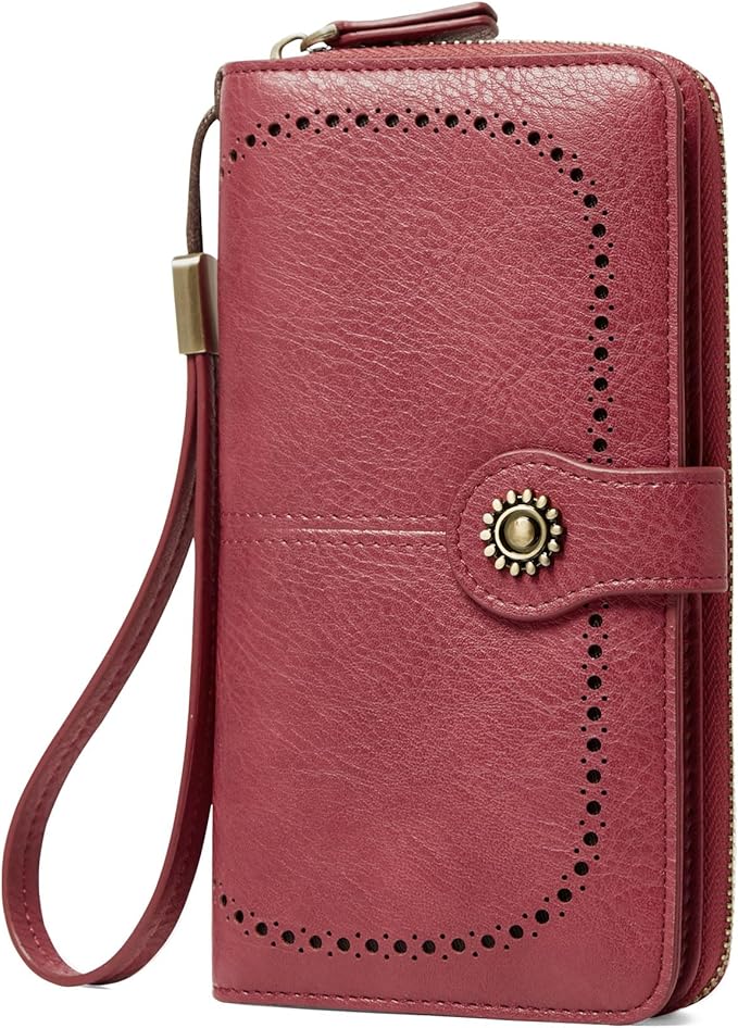 Women's RFID Blocking Leather Wallet – Large Capacity Card Holder, Phone Clutch, Travel Wristlet Purse