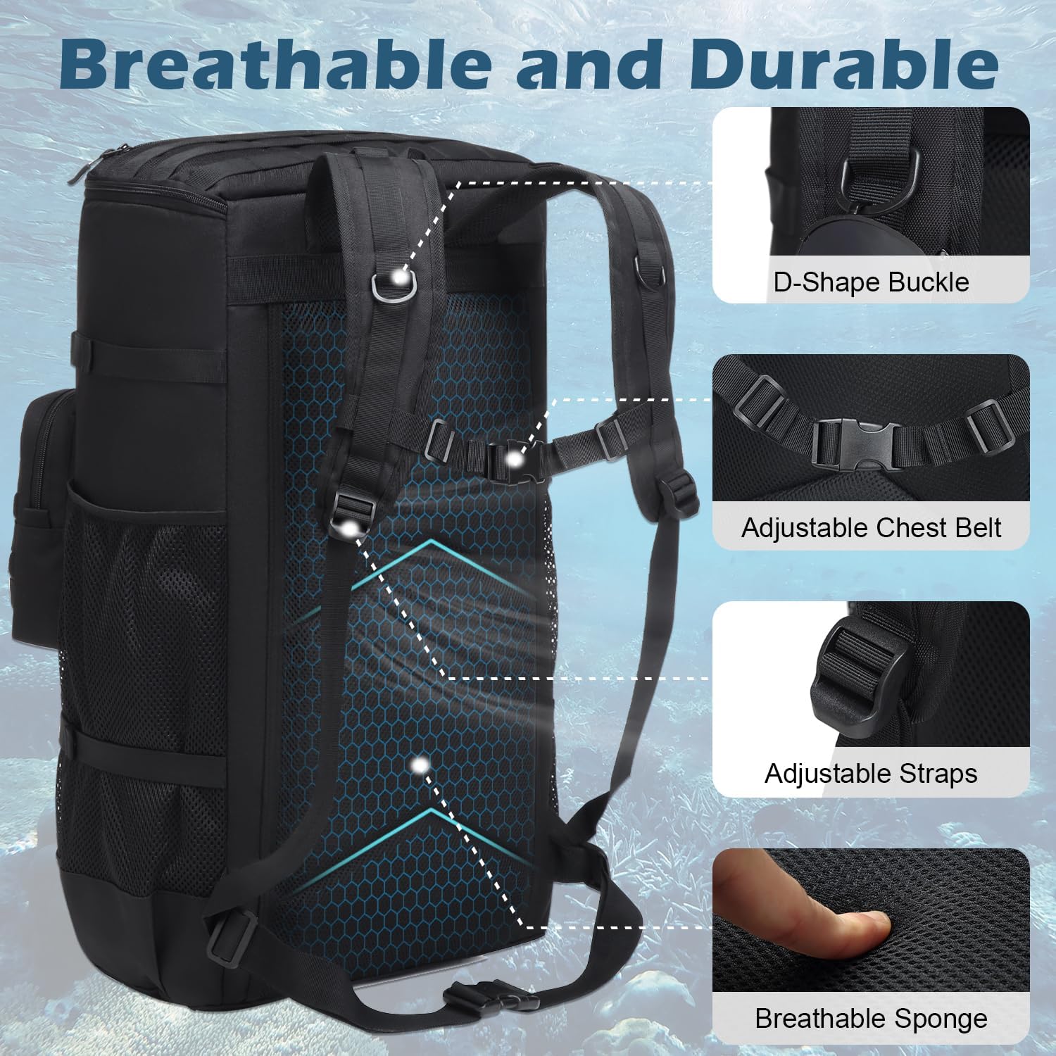 65L Scuba Diving Gear Backpack – Large Travel Bag for Snorkeling Equipment, Fins, Mask & Accessories | Heavy-Duty Dive Bag for Water Sports & Travel