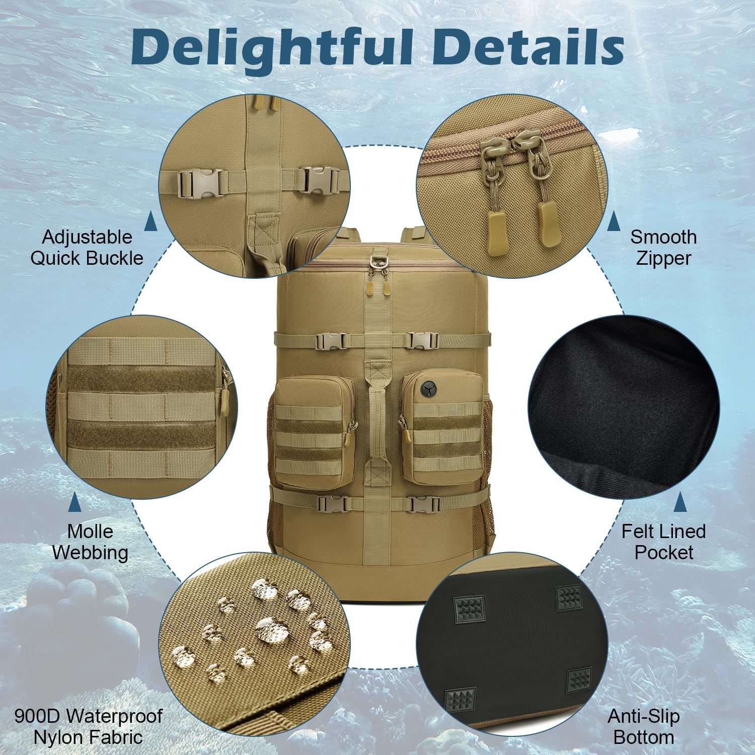 65L Scuba Diving Gear Backpack – Large Travel Bag for Snorkeling Equipment, Fins, Mask & Accessories | Heavy-Duty Dive Bag for Water Sports & Travel
