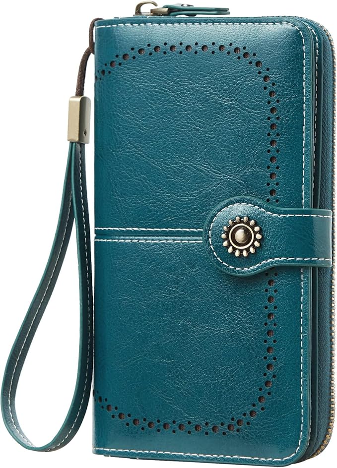 Women's RFID Blocking Leather Wallet – Large Capacity Card Holder, Phone Clutch, Travel Wristlet Purse