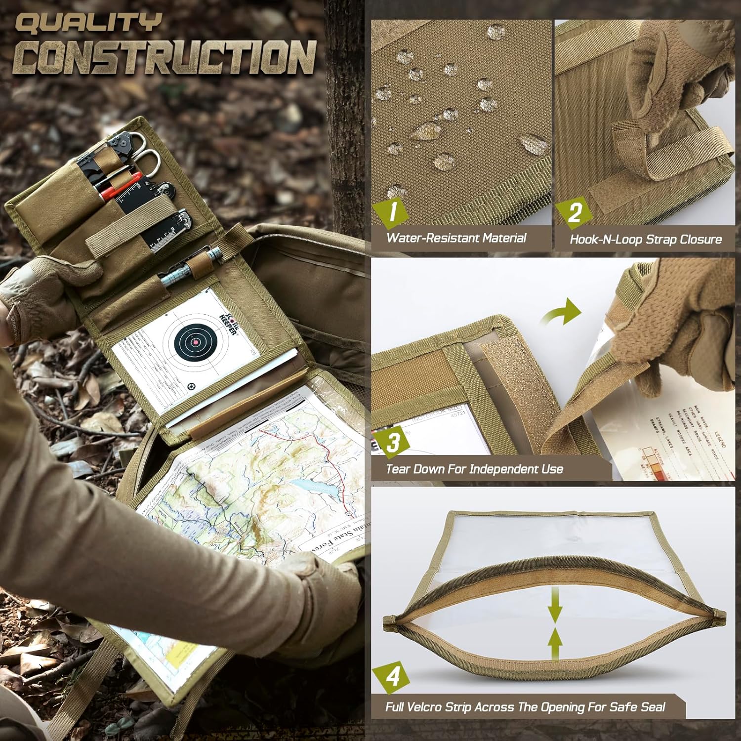 Tactical Map Case – Military Map Pouch Holder with Foldable Storage, Clear Viewing Area (13"x10"), Waterproof TPU & 1001D Oxford for Hiking, Outdoors, and Field Use