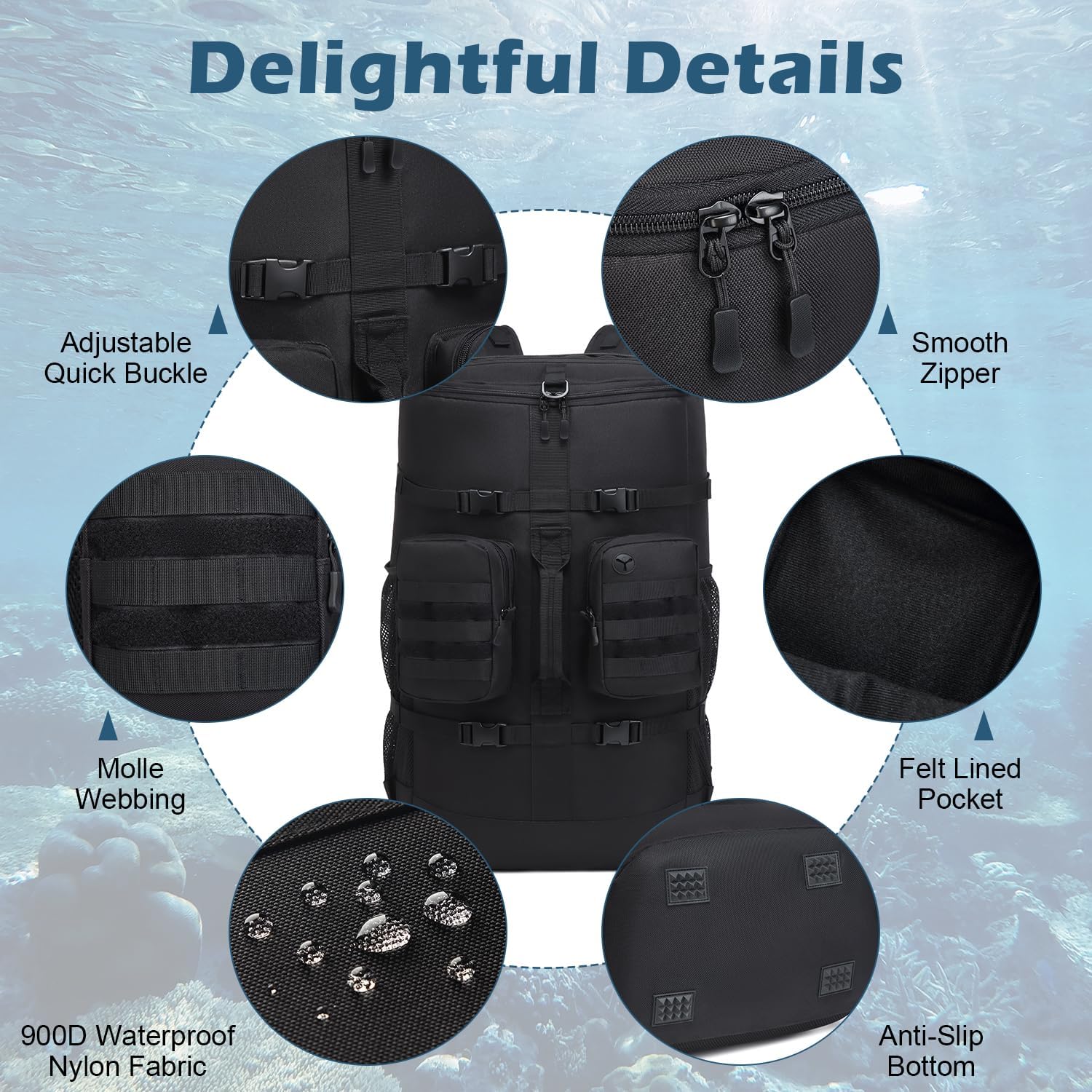 65L Scuba Diving Gear Backpack – Large Travel Bag for Snorkeling Equipment, Fins, Mask & Accessories | Heavy-Duty Dive Bag for Water Sports & Travel