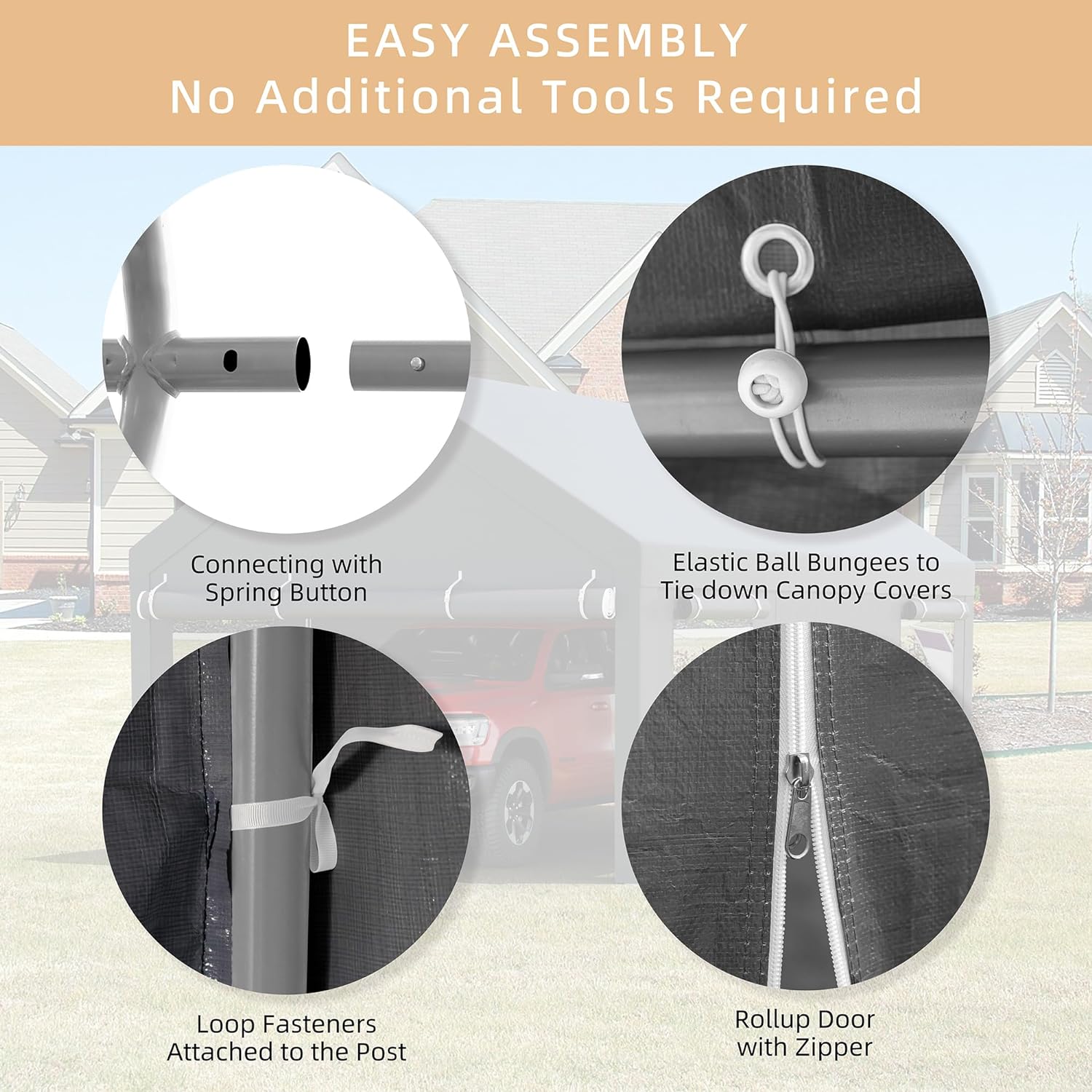 12x20 FT Heavy-Duty Carport Canopy – Portable Car Shelter with Removable Sidewalls & Doors | All-Season Waterproof Tarp for Vehicle Protection – Grey