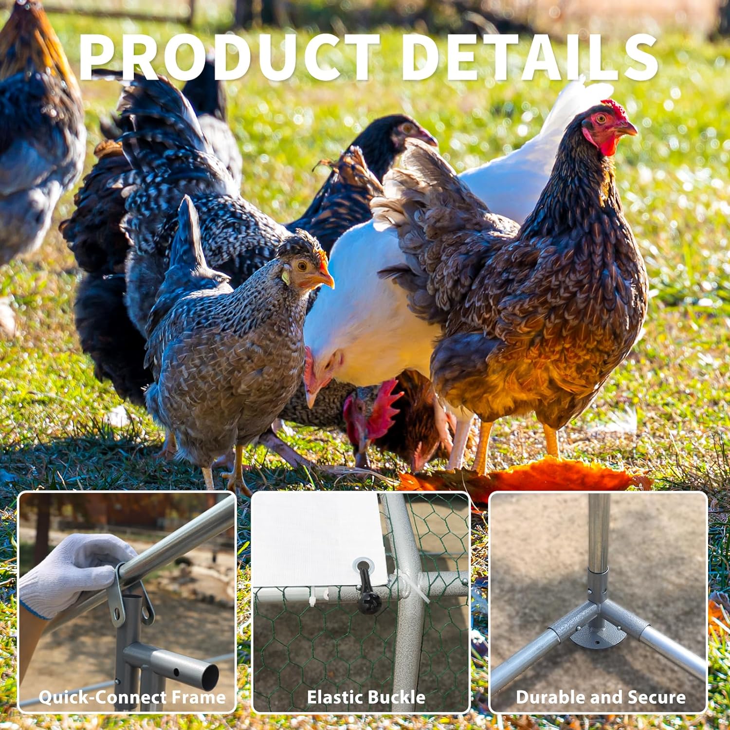 13.1’L x 9.8’W x 6.5’H Large Walk-in Metal Chicken Coop – Outdoor Poultry Cage with Waterproof & UV-Resistant Cover, Secure Enclosure for Chickens, Ducks, Rabbits, and Pets