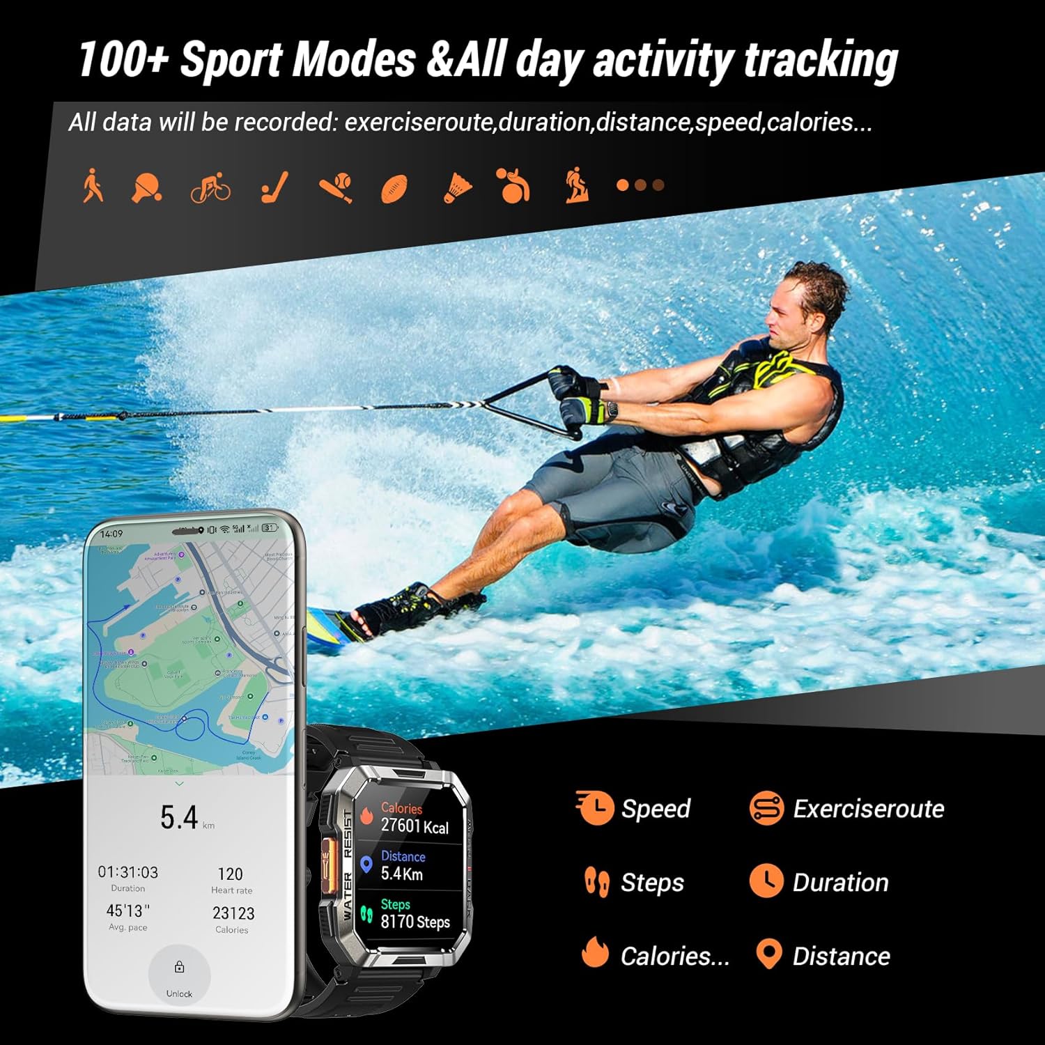 Military Smart Watch for Men with Bluetooth Calling, 2.01" Rugged Outdoor Tactical Smartwatch, Fitness Tracker Compatible with Android & iPhone, Compass, Flashlight, 100-Day Battery Life, Heart Rate, Sleep Monitor, 100+ Sport Modes, 2 Straps Included