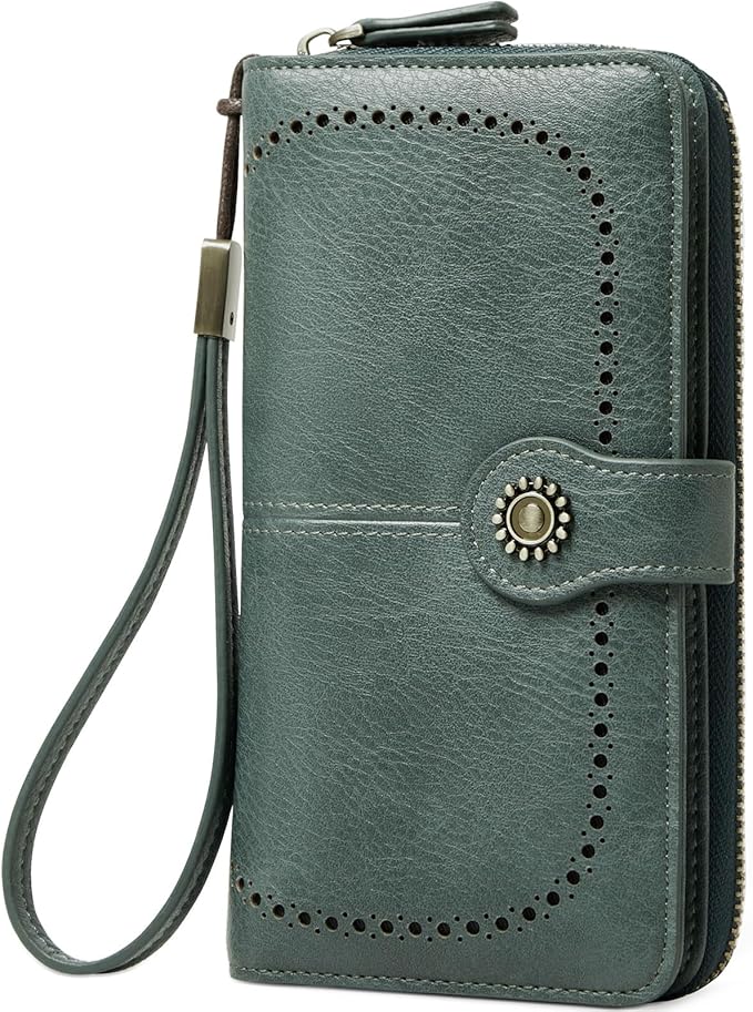 Women's RFID Blocking Leather Wallet – Large Capacity Card Holder, Phone Clutch, Travel Wristlet Purse