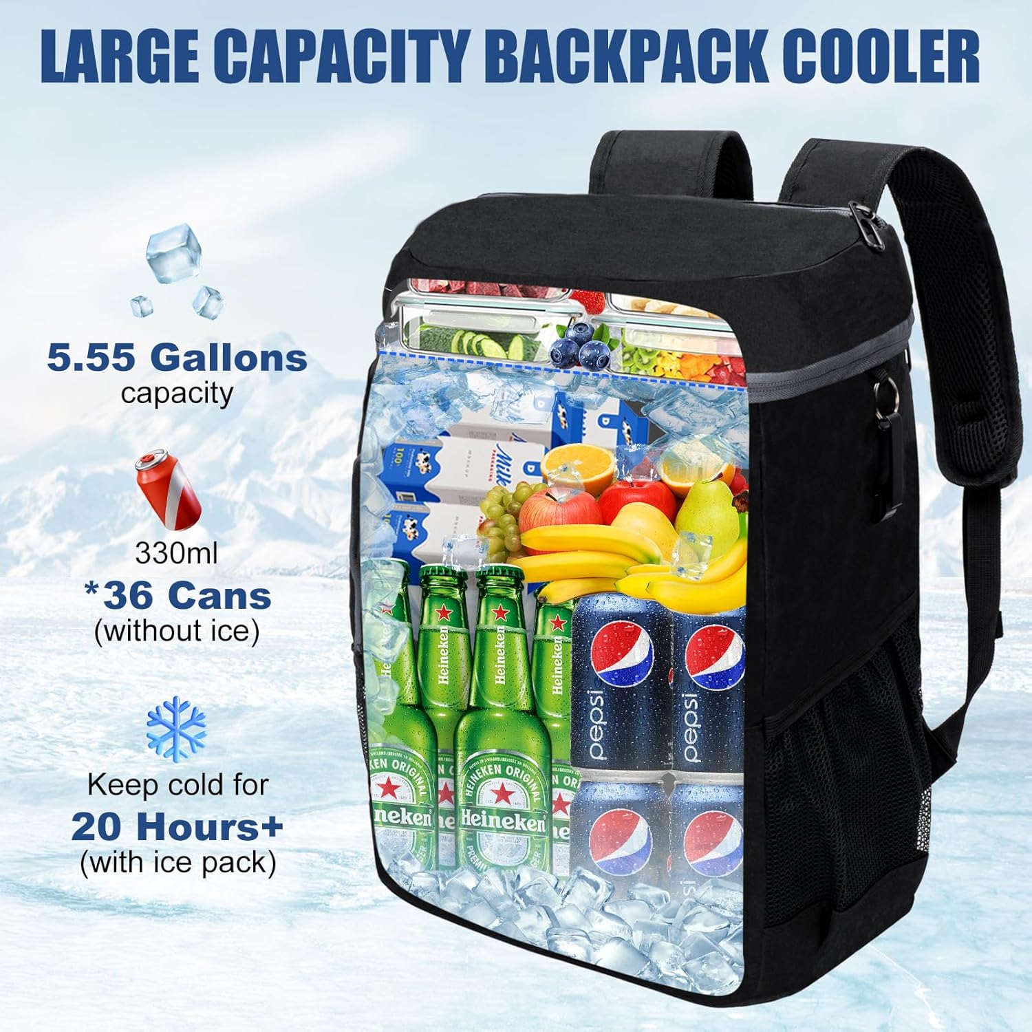 36-Can Insulated Backpack Cooler – Leakproof, Waterproof Soft Cooler Bag for Men & Women | Large Capacity Portable Cooler for Lunch, Travel, Camping, Hiking & Picnics