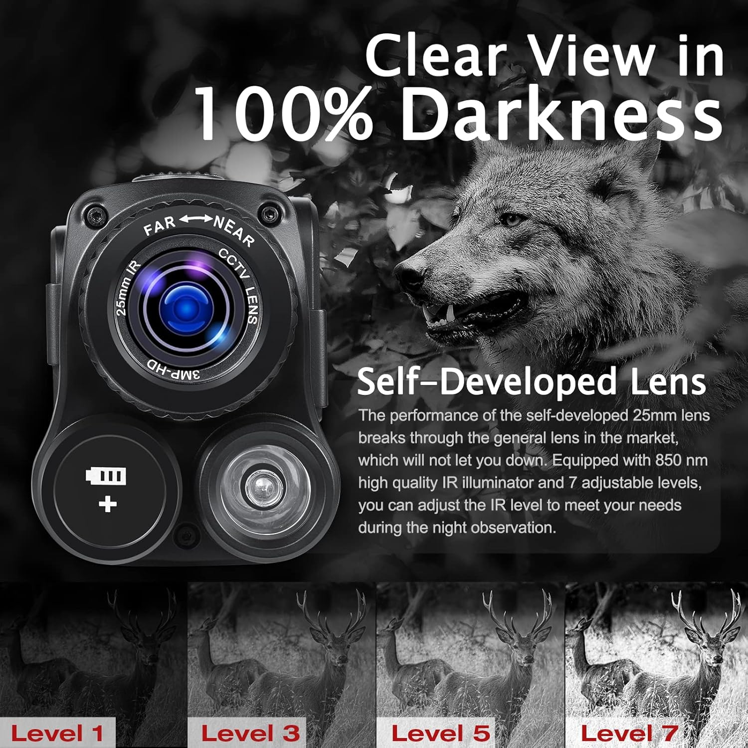 4K Night Vision Monocular with Infrared, 8X Zoom, 984ft Range, Rechargeable 2000mAh Battery, 4K Video & 40MP Photos, Audio Recording, for Hunting, Camping, Surveillance – Includes 32GB Memory Card