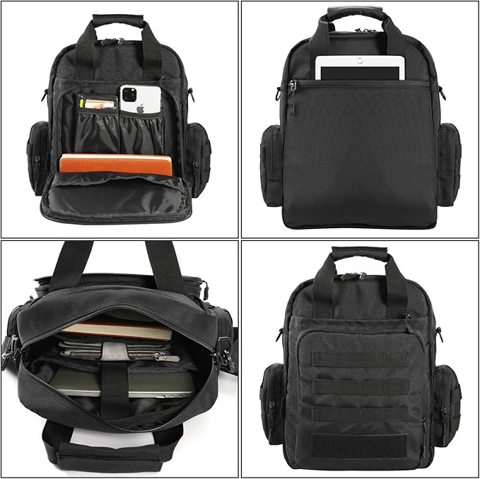 Tactical MOLLE Messenger Bag with Pistol Holster – Military Laptop Briefcase, EDC Shoulder Bag for Travel, Work, Hunting, Trekking, and Camping