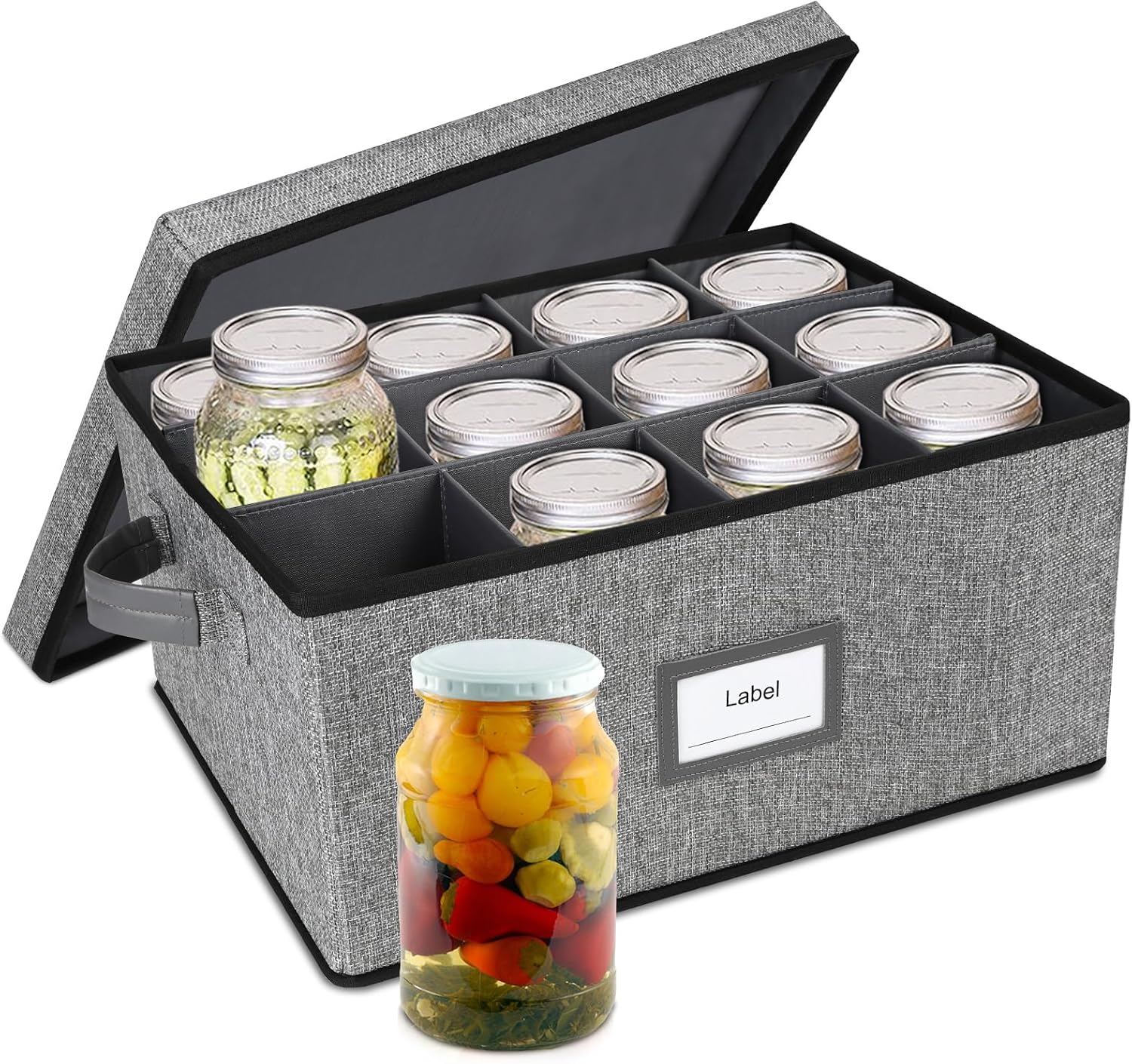 32 oz Mason Jar Storage Organizer – Stackable & Collapsible Canning Jar Holder for 12 Quart Jars with Handles & Adjustable Dividers