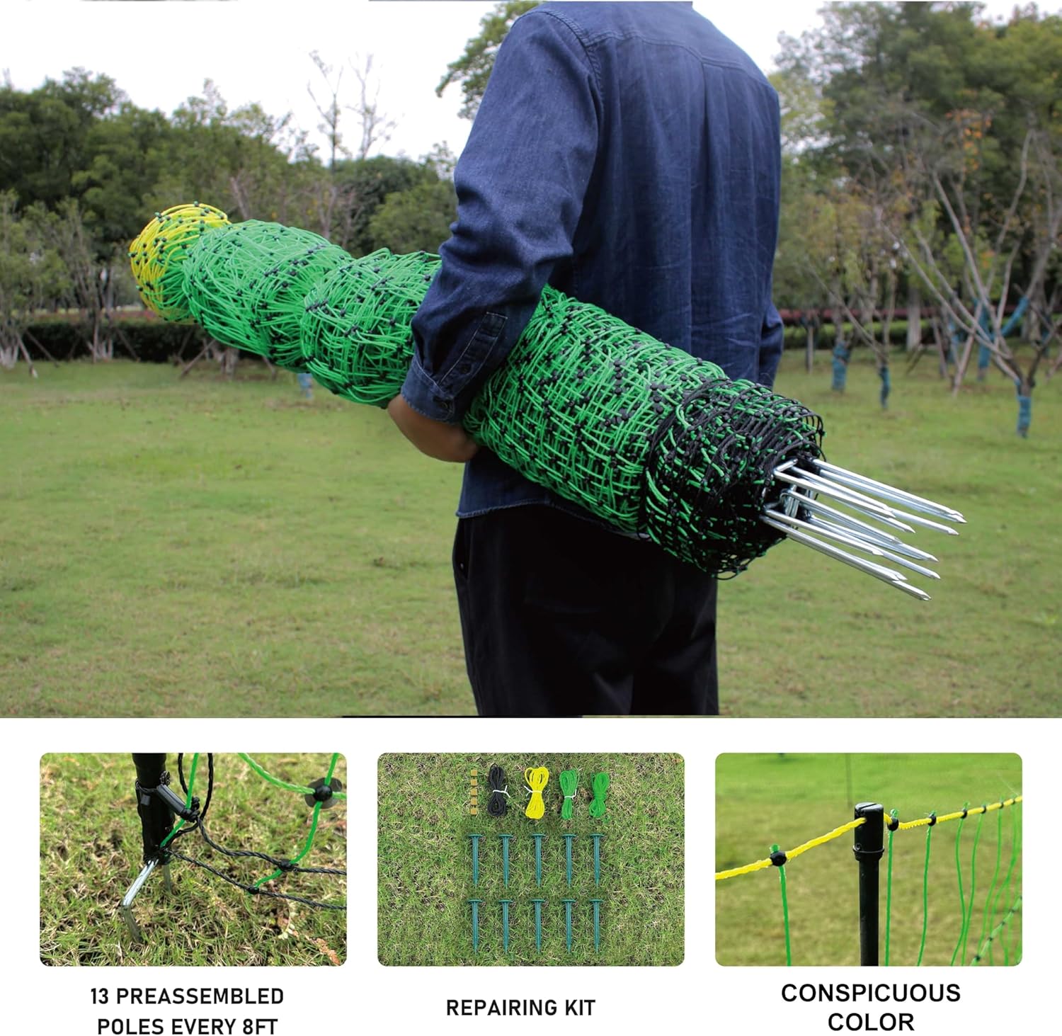 Premium Electric Poultry Netting Fence – 47.3" x 98.5' Portable Pre-Assembled Mesh for Chickens, Ducks, Geese, Rabbits – Backyard, Farm, Ranch Electric Fence