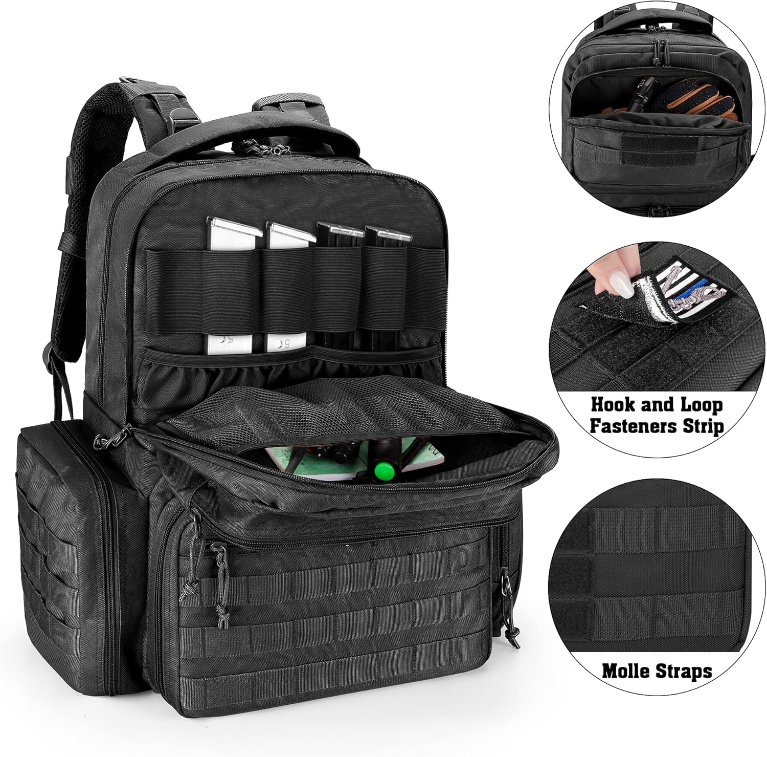 Tactical Pistol Backpack with 6 Pistol Cases, Gun Range Backpack with 10x Magazine Slots for Shooting and Hunting