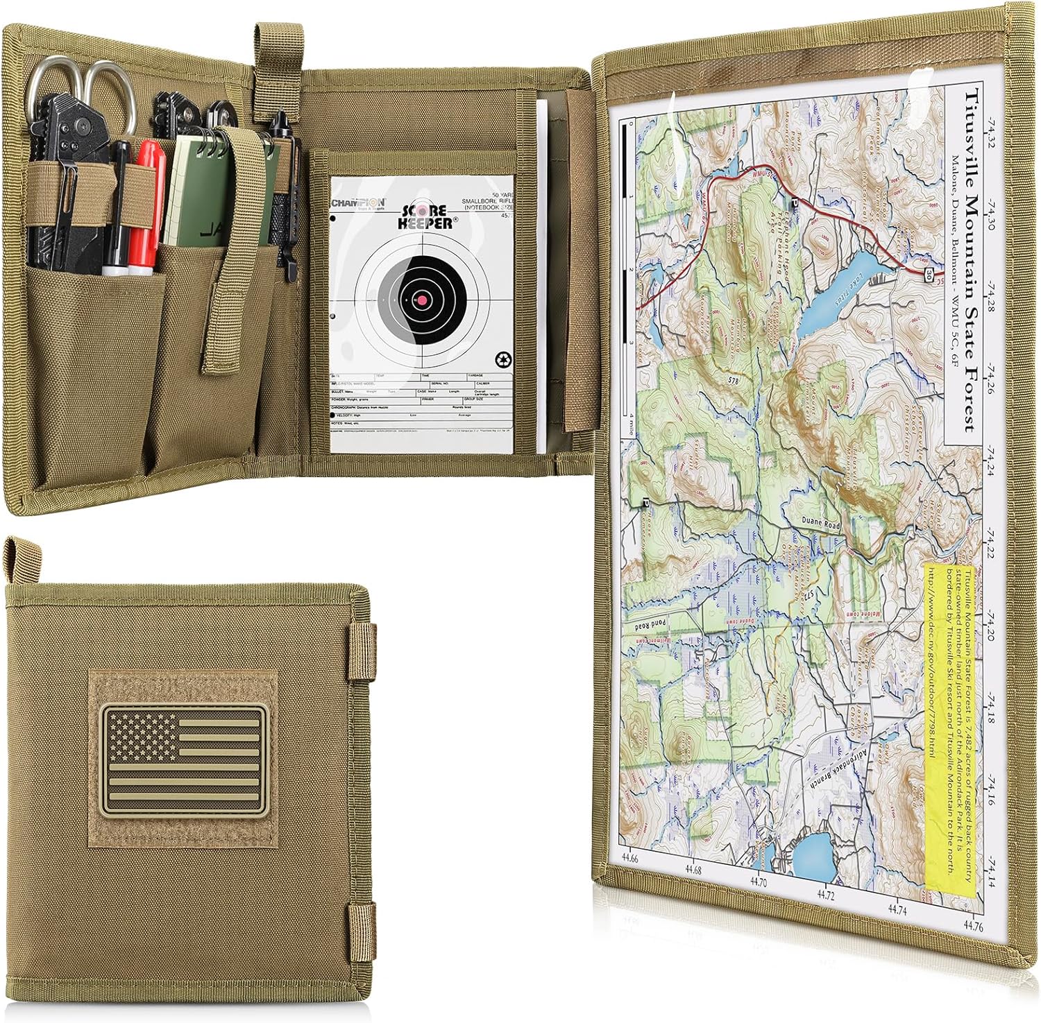 Tactical Map Case – Military Map Pouch Holder with Foldable Storage, Clear Viewing Area (13"x10"), Waterproof TPU & 1001D Oxford for Hiking, Outdoors, and Field Use