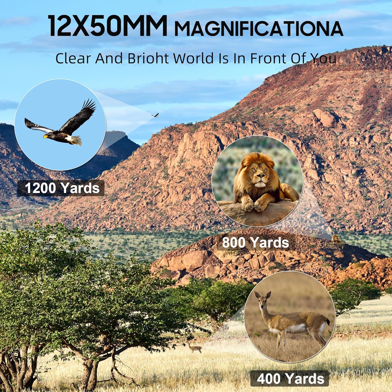 12×50 UHD Binoculars for Adults – High Powered Binoculars with Phone Adapter, Large Field of View, Lightweight & IPX7 Waterproof for Hunting, Bird Watching & Travel