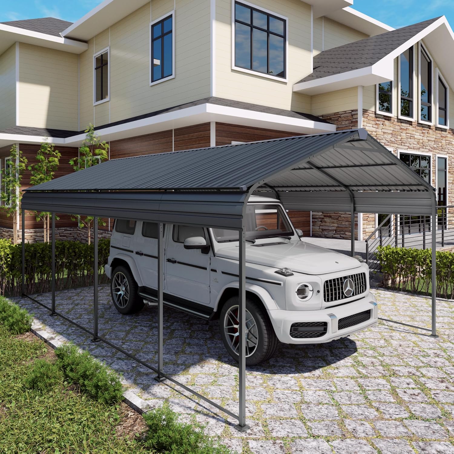 12x20x8.7 FT Heavy-Duty Metal Carport – Galvanized Steel Roof Car Shelter Garage for Car, Truck, Boat & Tractor | All-Weather Outdoor Canopy – Grey