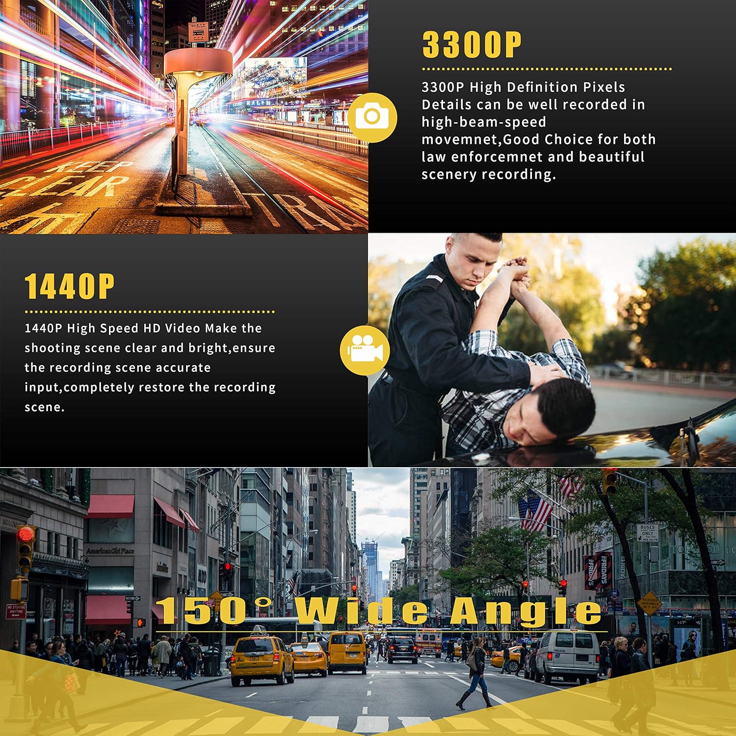 Body Camera 2K – 64GB, 12-Hour Recording, IR Night Vision 50ft, Data Encrypted, One-Touch, USB-C
