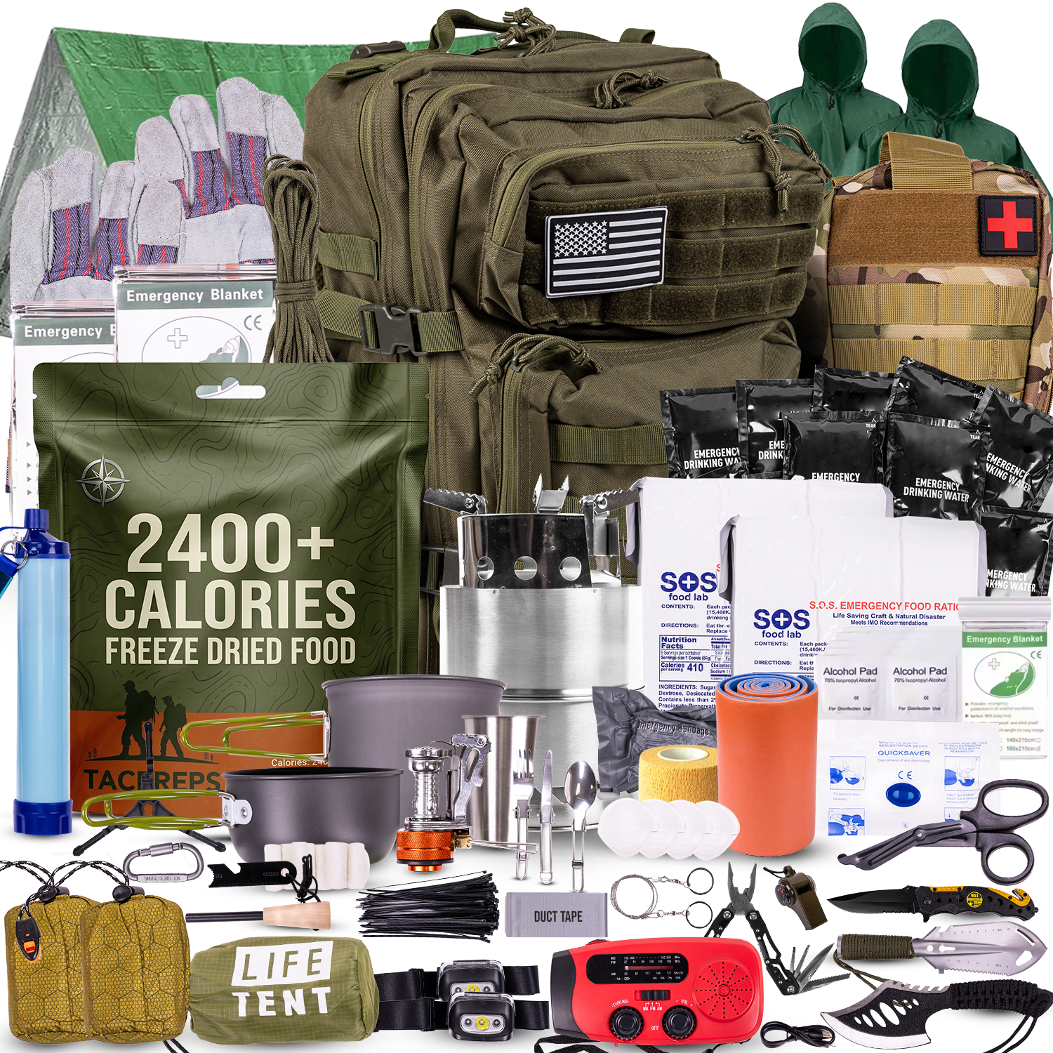 Complete 72 Hour Fully Loaded Bug Out Bag - Emergency Survival Kit - Get Home Bag - Go Bag Emergency Backpack for Earthquake, Disaster, Preparedness - Bugout Gear, Doomsday Preppers Supplies